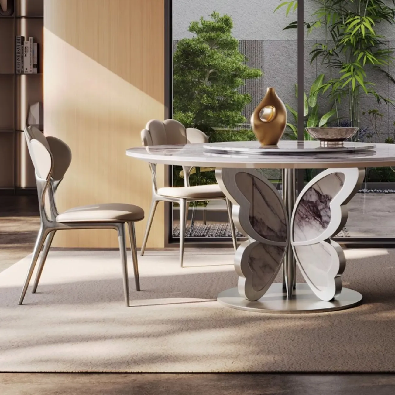 Круглый обеденный стол из роскошной каменной плиты в итальянском стиле с поворотным столом BANG 36495-29