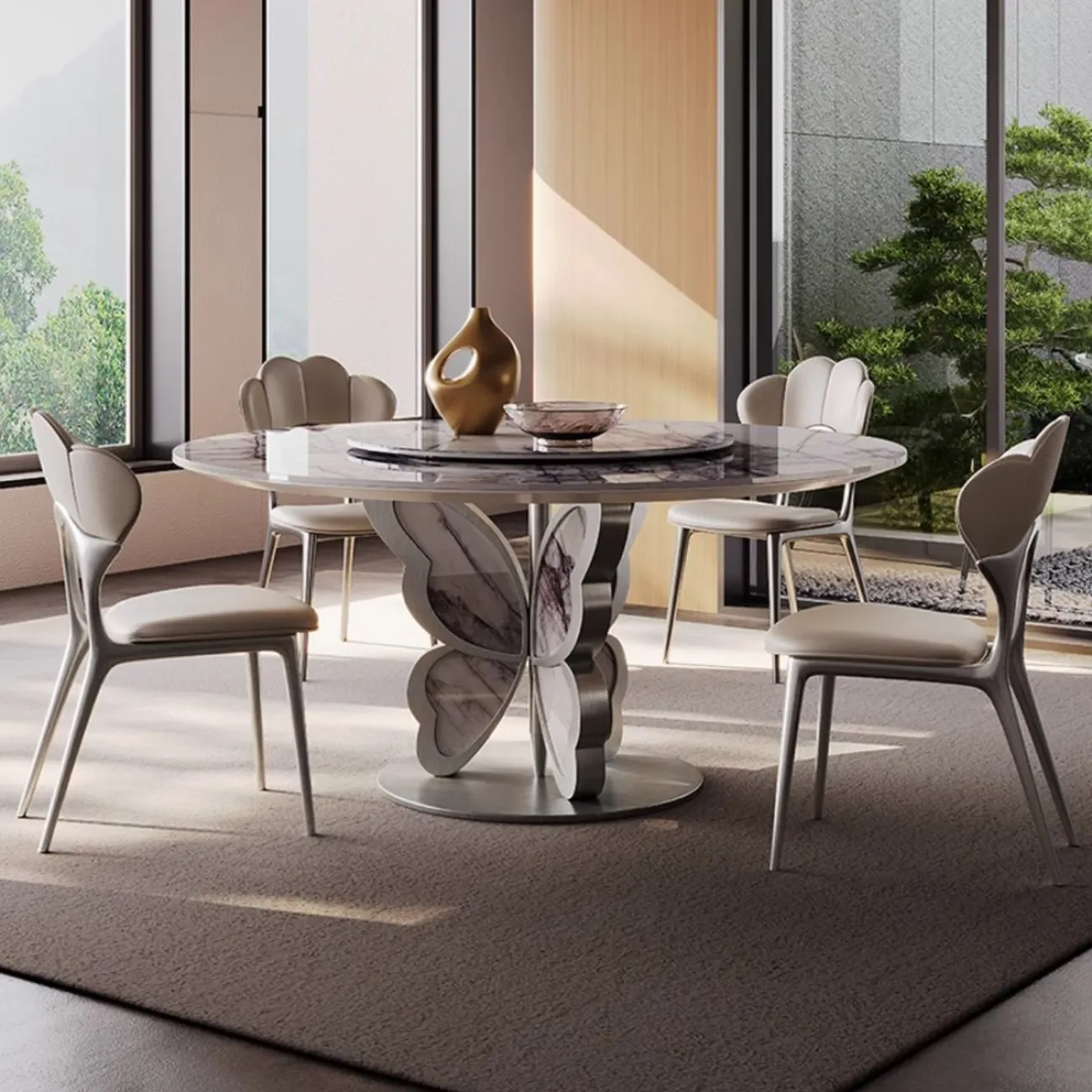 Круглый обеденный стол из роскошной каменной плиты в итальянском стиле с поворотным столом BANG 36495-29