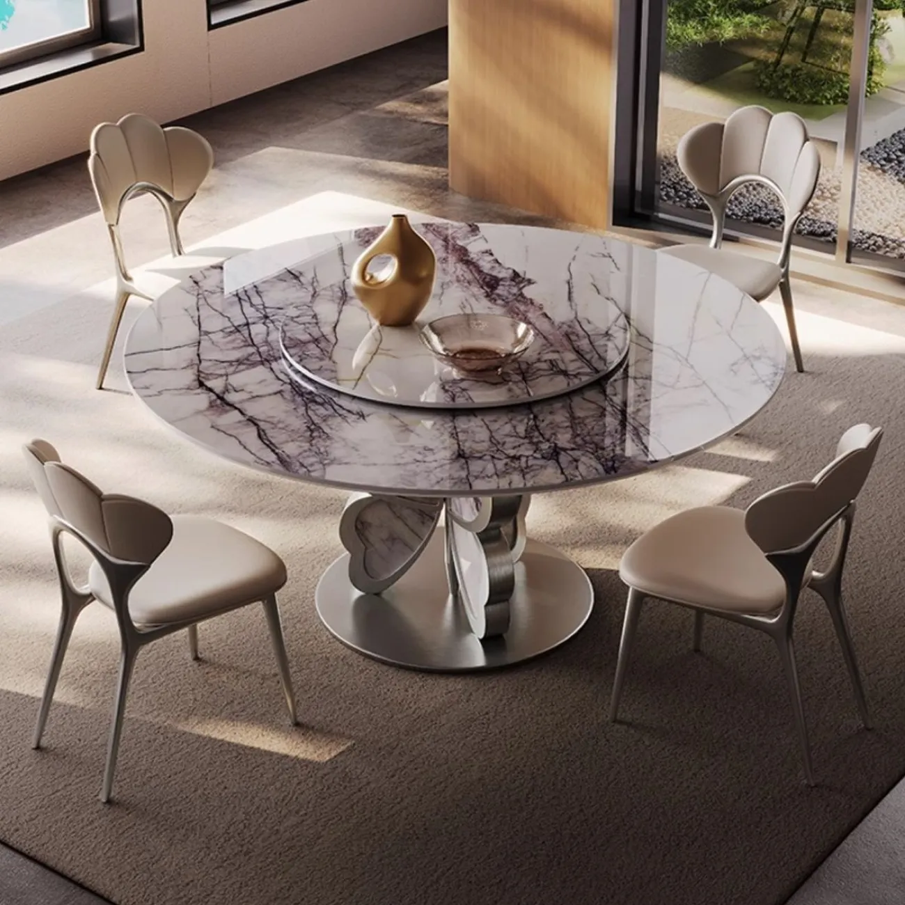 Круглый обеденный стол из роскошной каменной плиты в итальянском стиле с поворотным столом BANG 36495-29