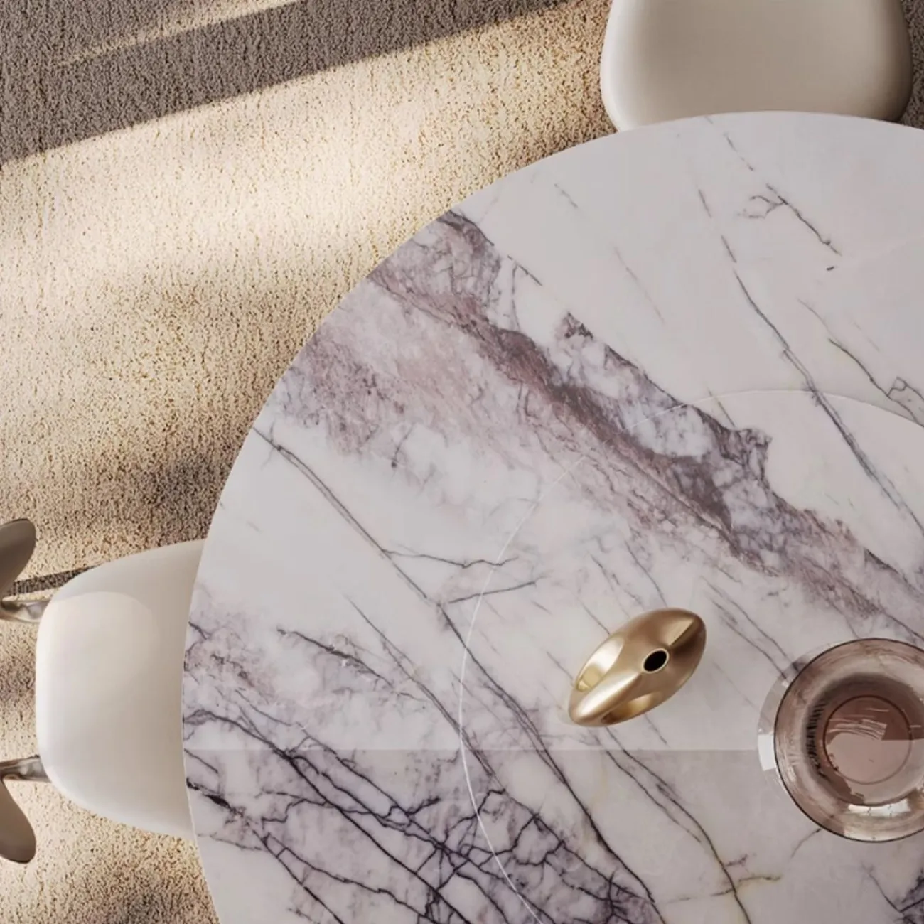 Круглый обеденный стол из роскошной каменной плиты в итальянском стиле с поворотным столом BANG 36495-29