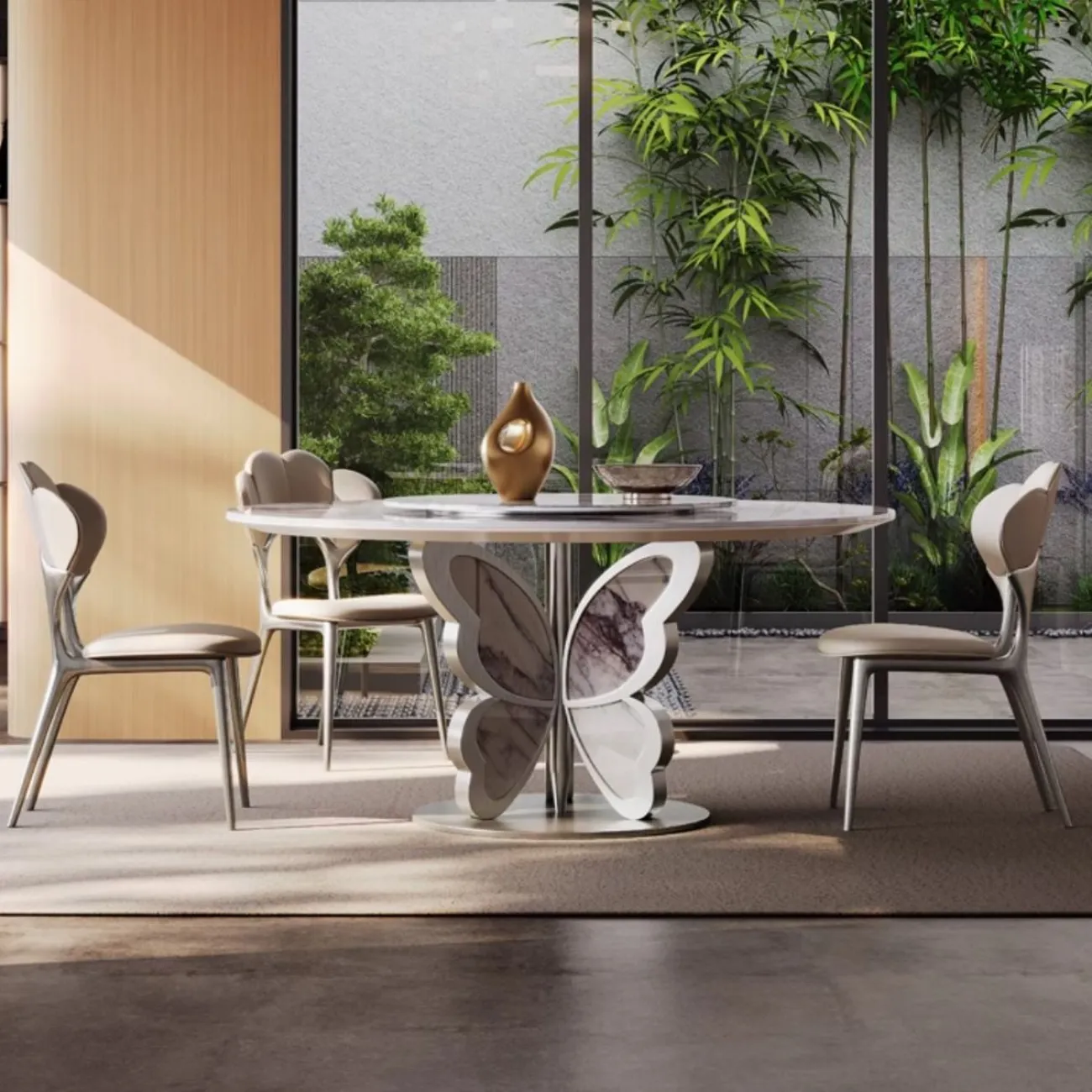 Круглый обеденный стол из роскошной каменной плиты в итальянском стиле с поворотным столом BANG 36495-29