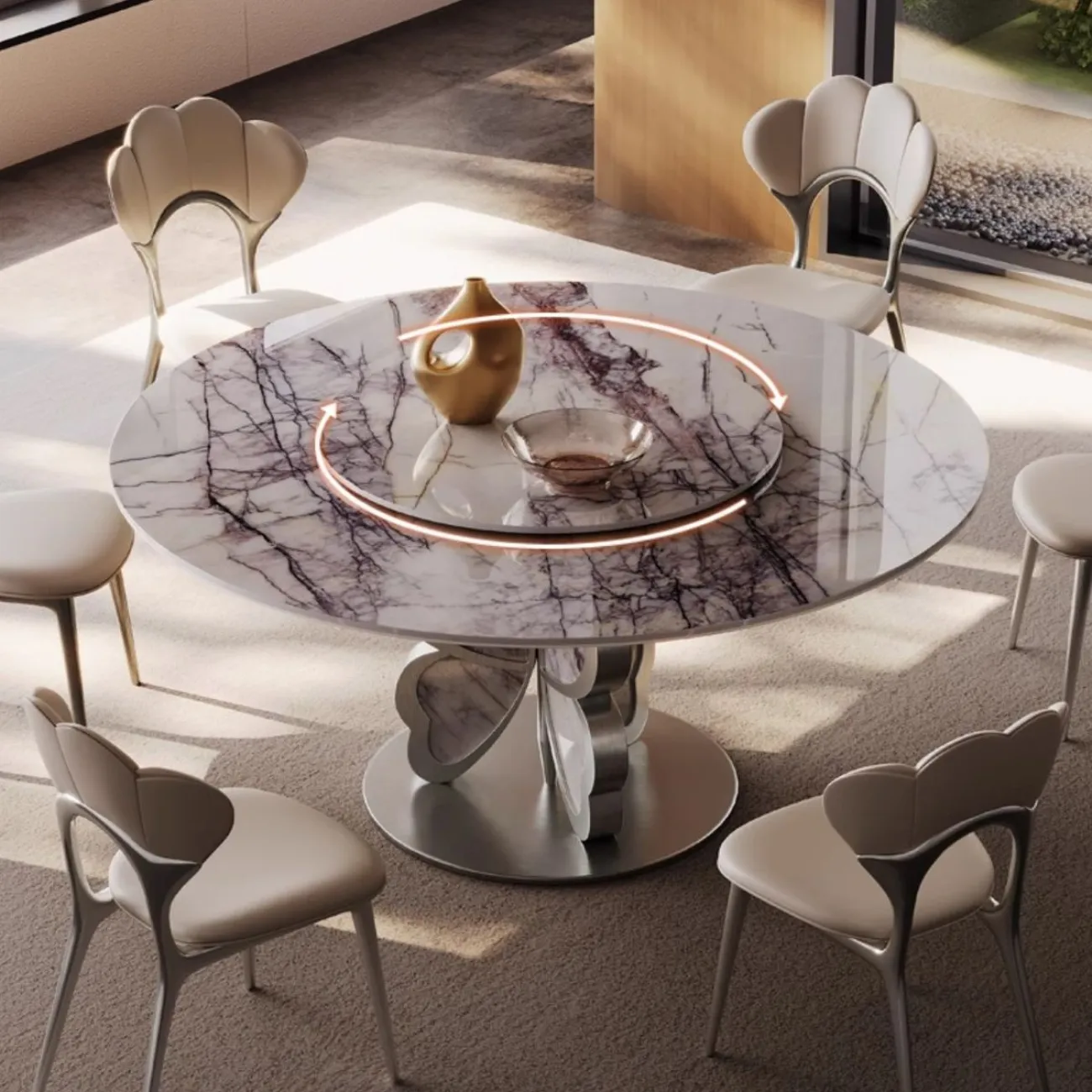 Круглый обеденный стол из роскошной каменной плиты в итальянском стиле с поворотным столом BANG 36495-29