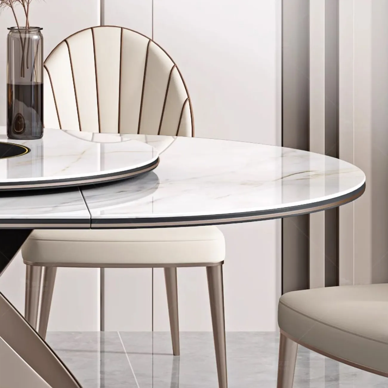 Обеденный стол из овальной каменной плиты с индукционной плитой BANG 36508-29