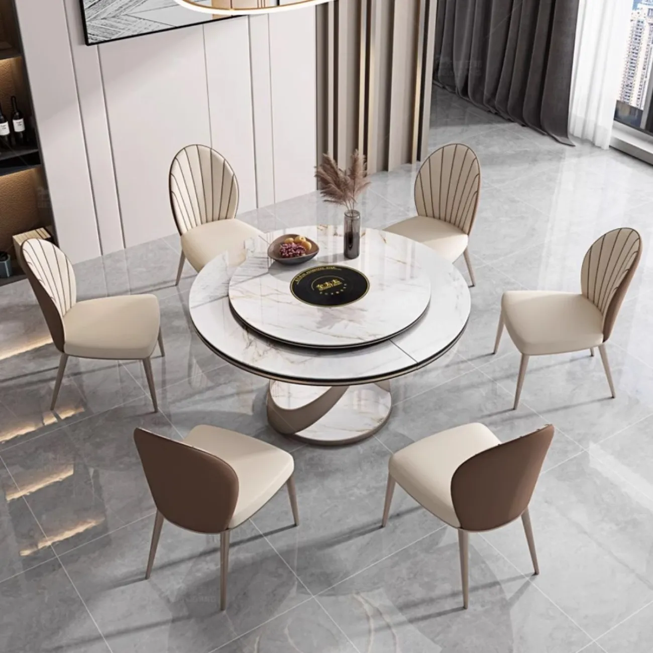 Обеденный стол из овальной каменной плиты с индукционной плитой BANG 36508-29