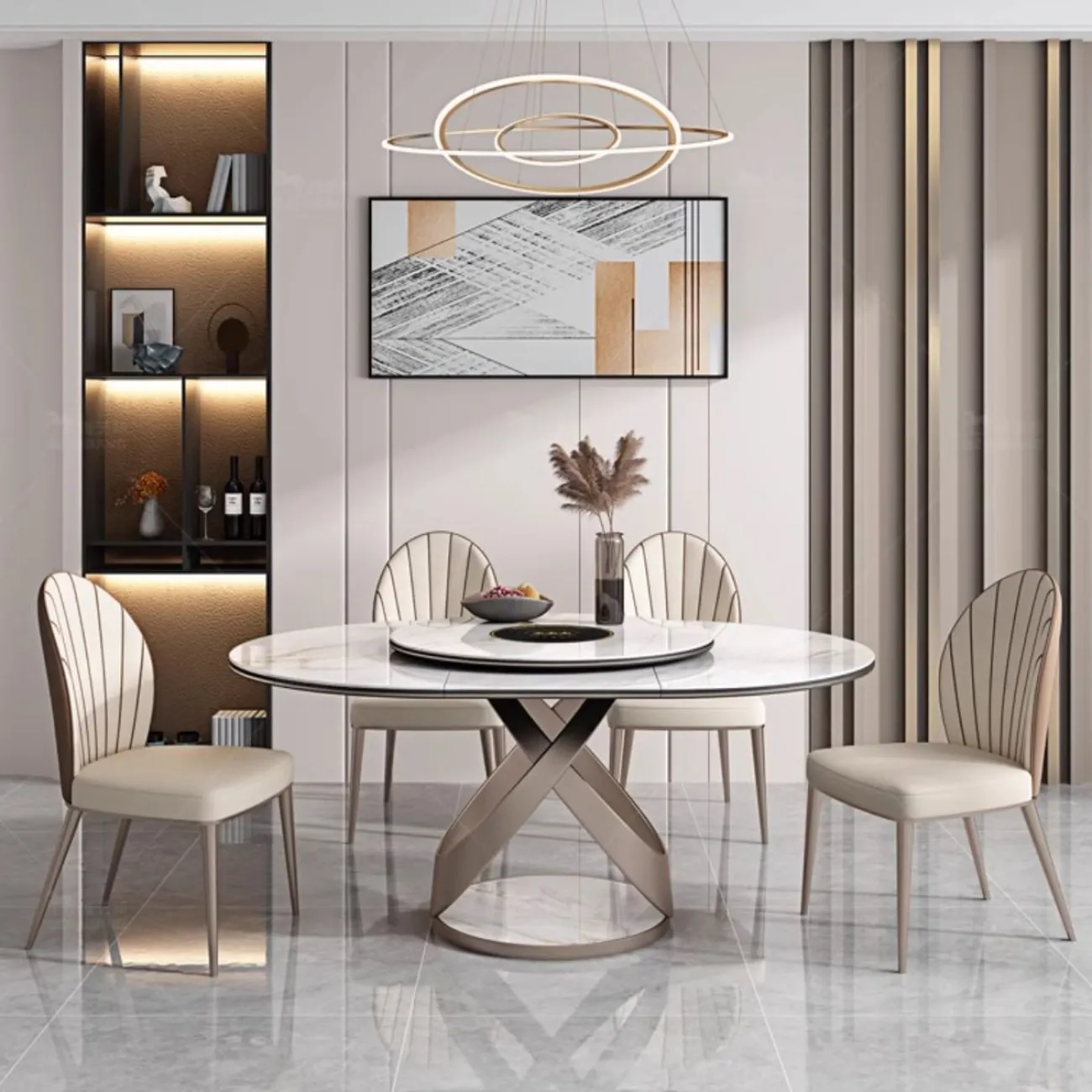 Обеденный стол из овальной каменной плиты с индукционной плитой BANG 36508-29