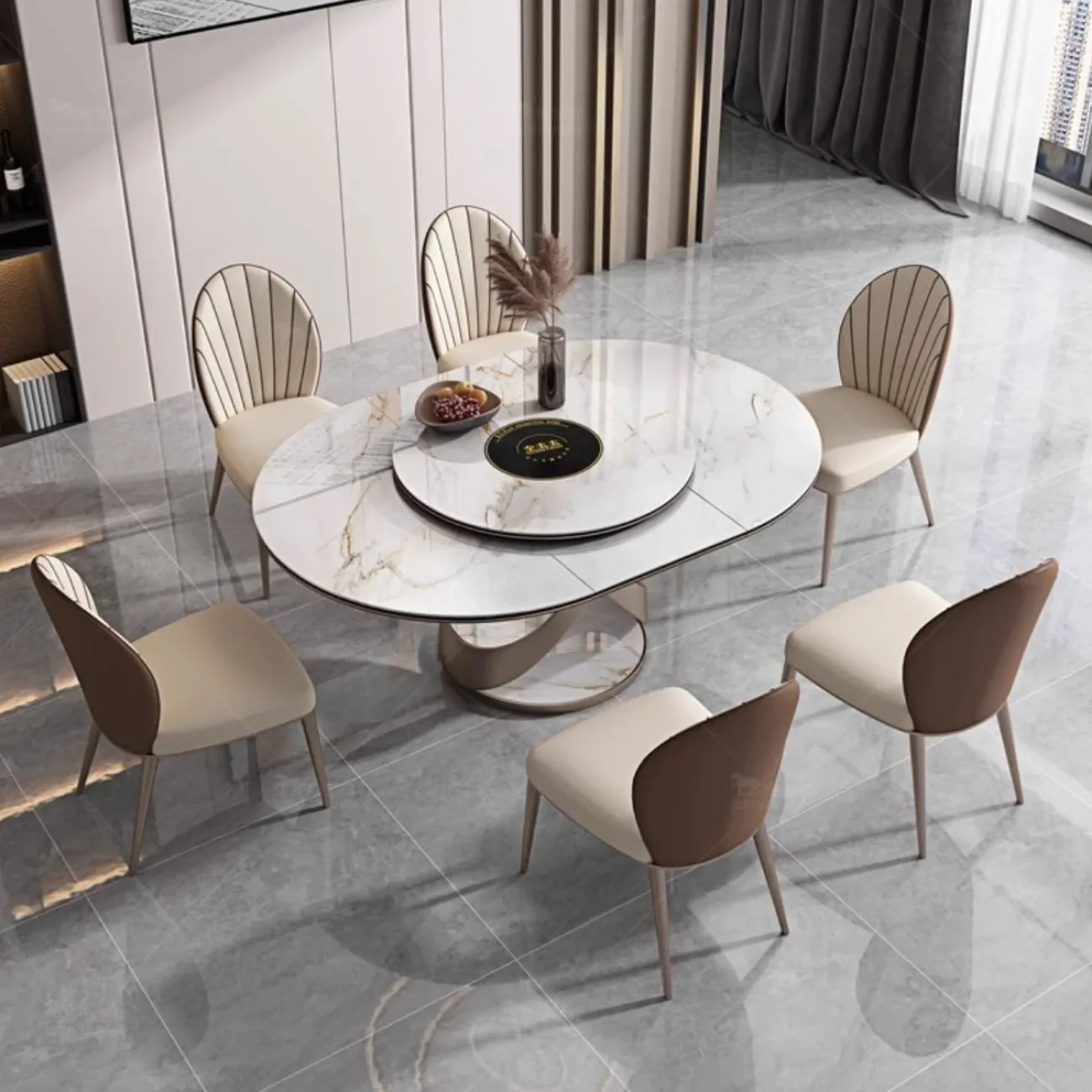 Обеденный стол из овальной каменной плиты с индукционной плитой BANG 36508-29