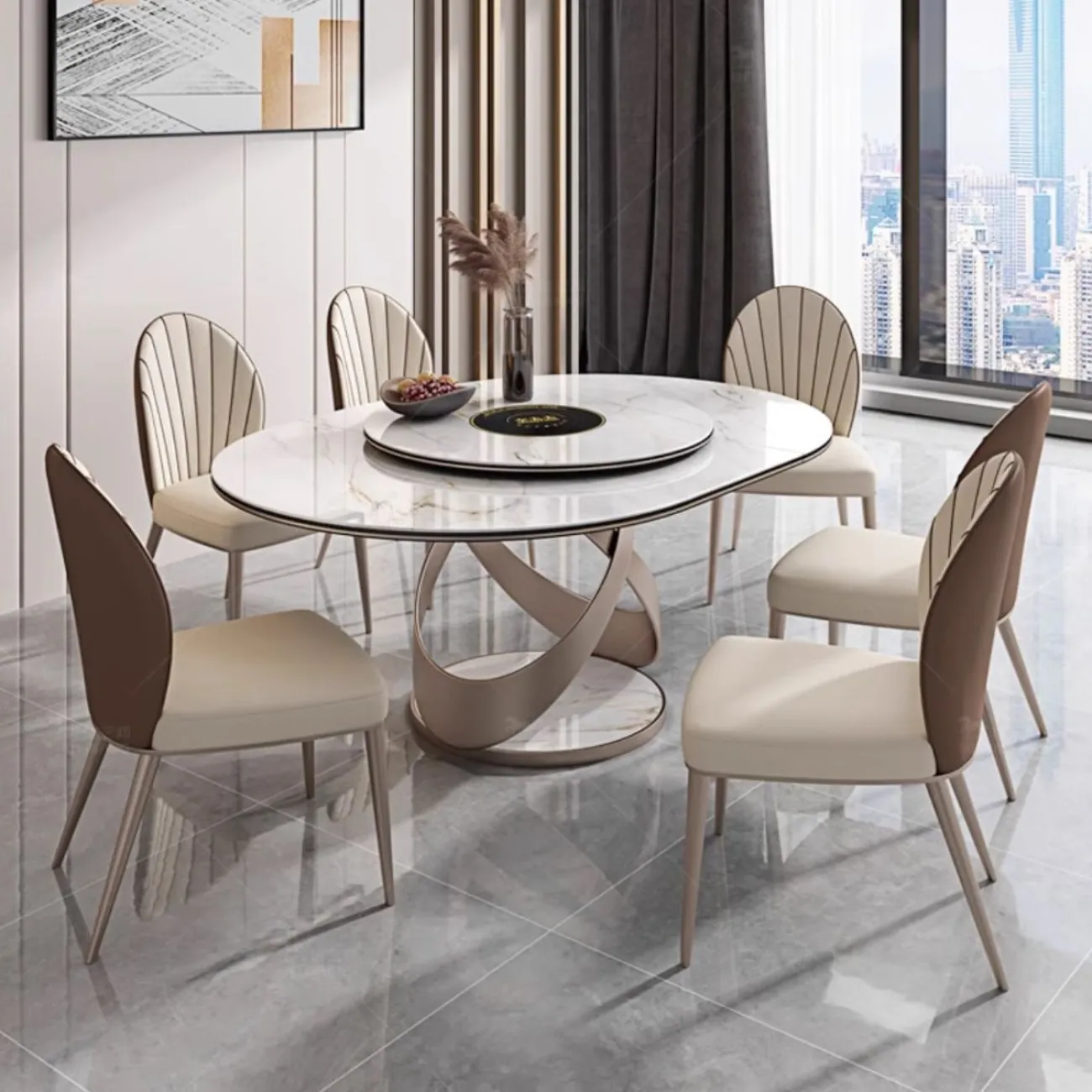 Обеденный стол из овальной каменной плиты с индукционной плитой BANG 36508-29