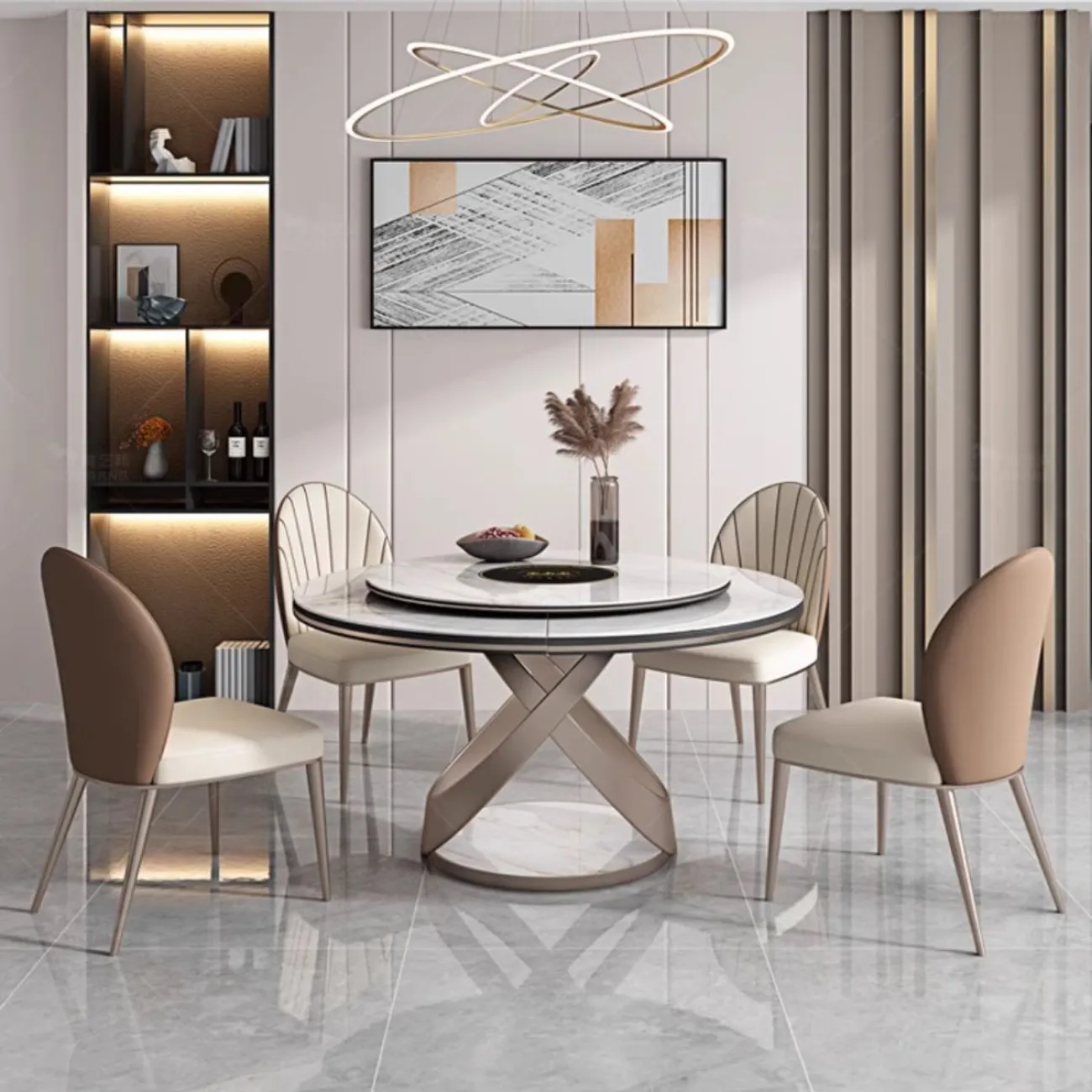 Обеденный стол из овальной каменной плиты с индукционной плитой BANG 36508-29