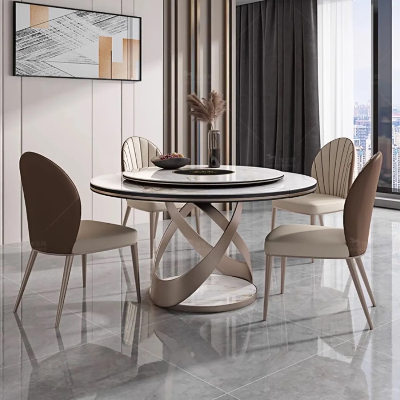 Обеденный стол из овальной каменной плиты с индукционной плитой BANG 36508-29