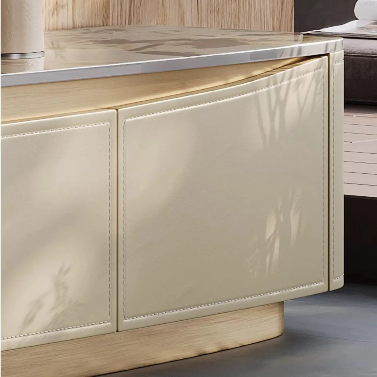 Роскошный ТВ шкаф из натурального камня и кожи BANG 36510-29