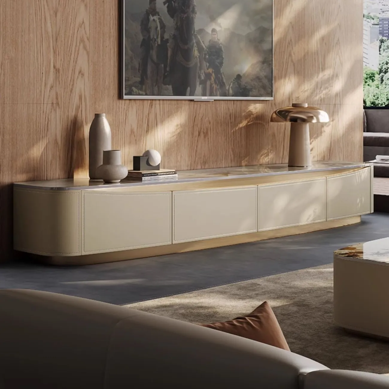 Роскошный ТВ шкаф из натурального камня и кожи BANG 36510-29