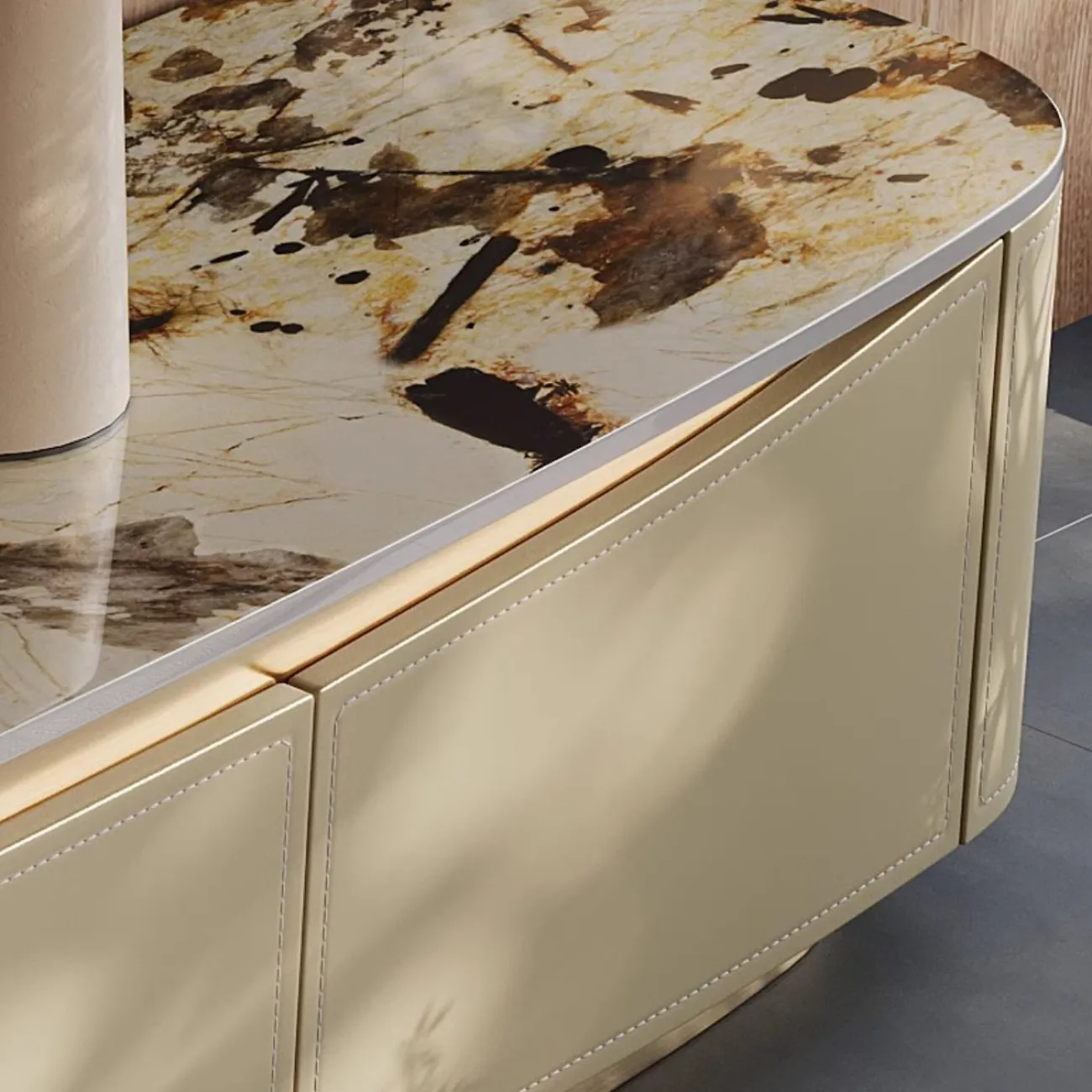 Роскошный ТВ шкаф из натурального камня и кожи BANG 36510-29