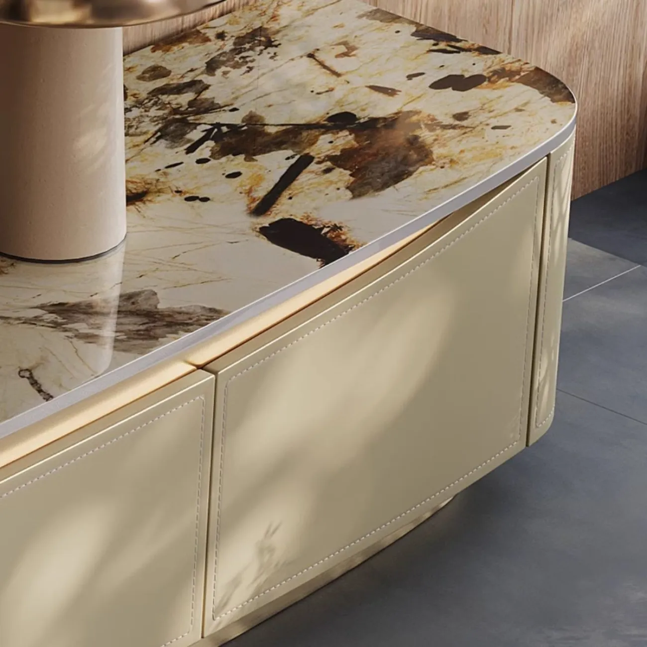 Роскошный ТВ шкаф из натурального камня и кожи BANG 36510-29