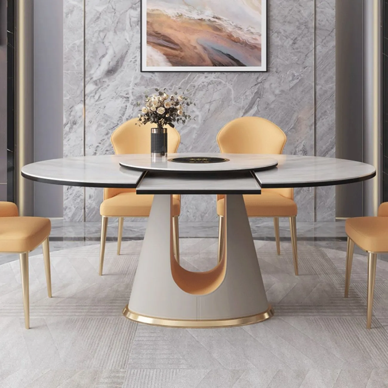 Раздвижной обеденный стол из натурального камня с поворотным столиком BANG 36511-29