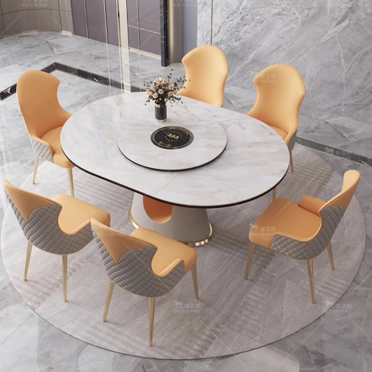 Раздвижной обеденный стол из натурального камня с поворотным столиком BANG 36511-29