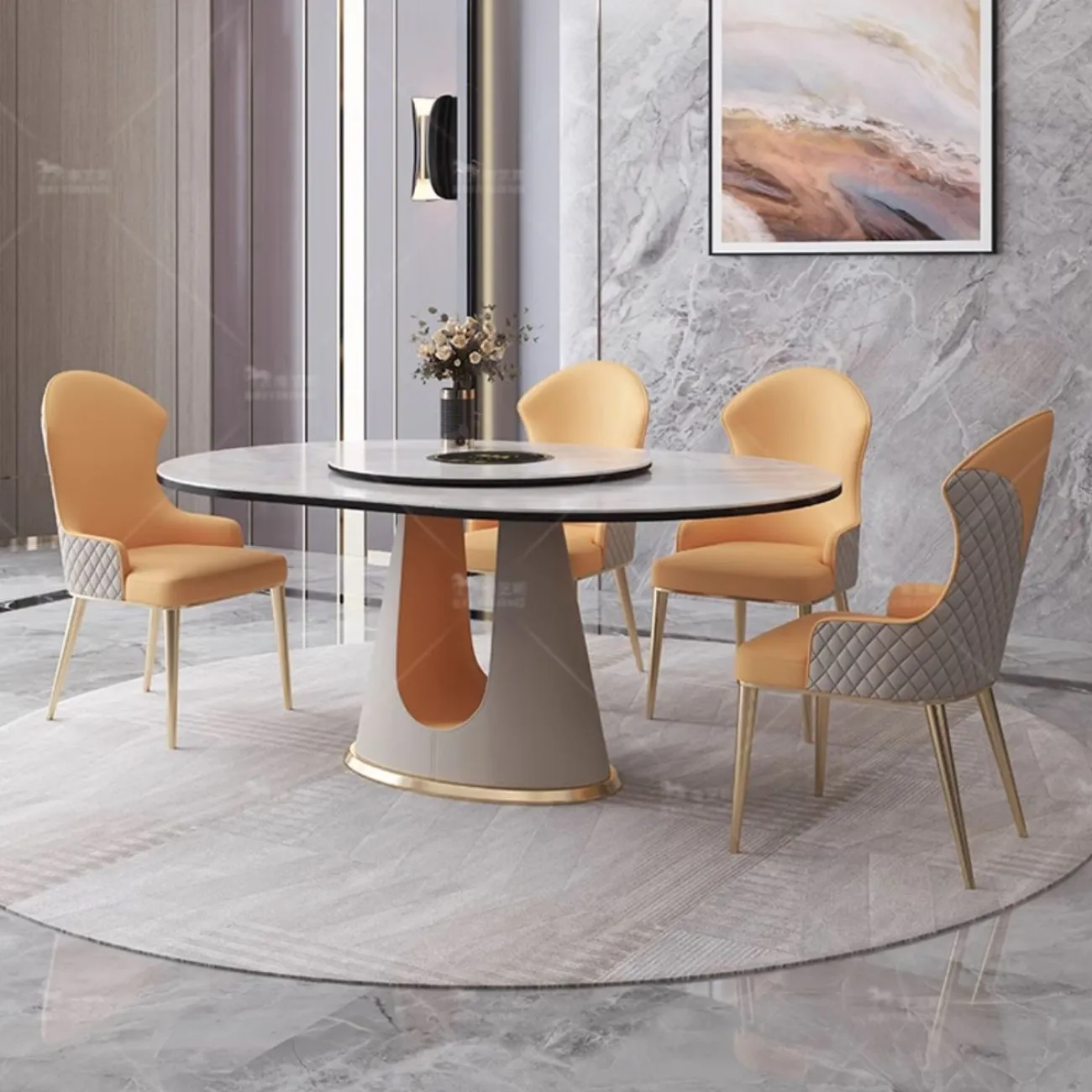 Раздвижной обеденный стол из натурального камня с поворотным столиком BANG 36511-29