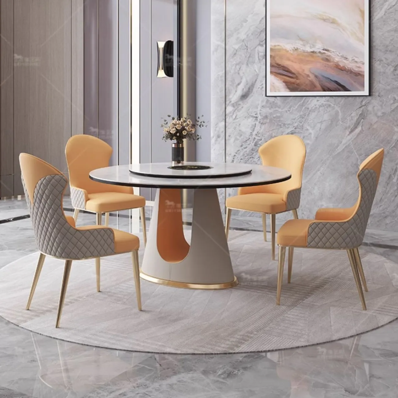 Раздвижной обеденный стол из натурального камня с поворотным столиком BANG 36511-29