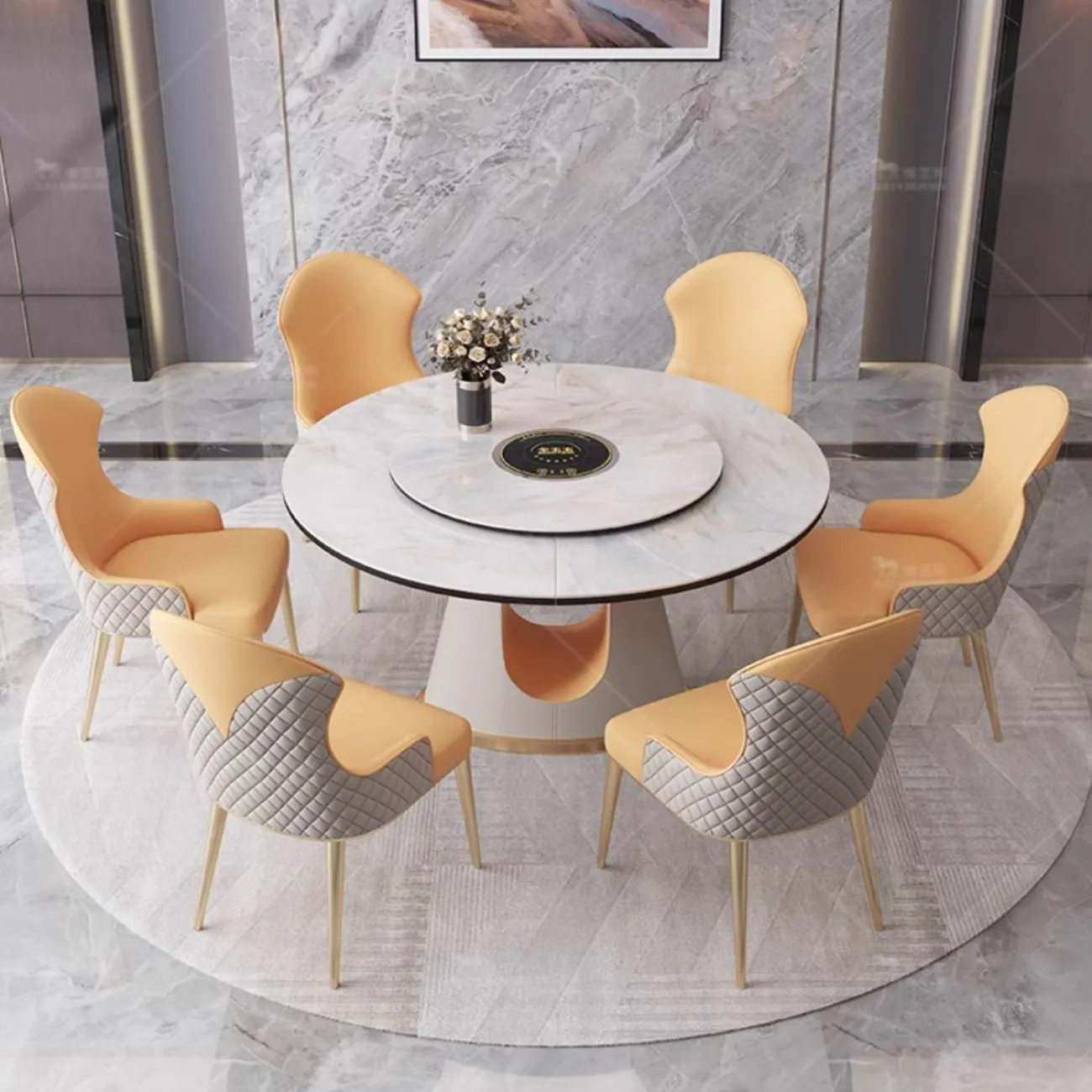 Раздвижной обеденный стол из натурального камня с поворотным столиком BANG 36511-29