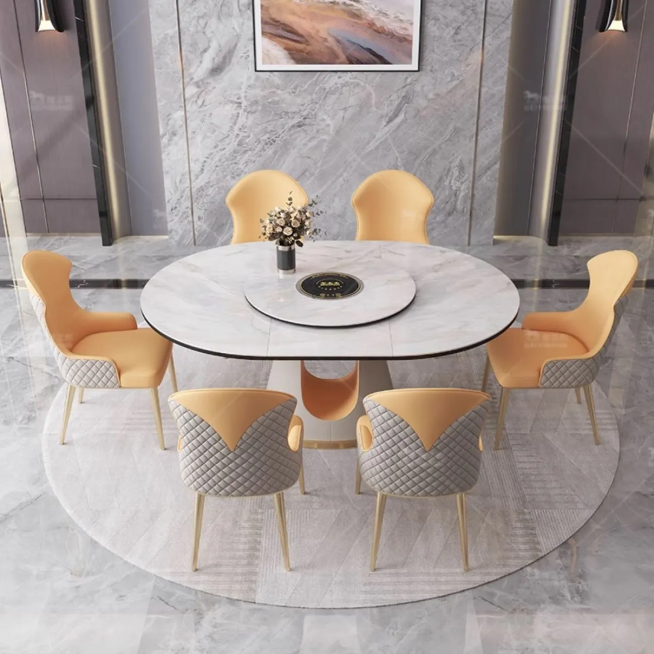 Раздвижной обеденный стол из натурального камня с поворотным столиком BANG 36511-29