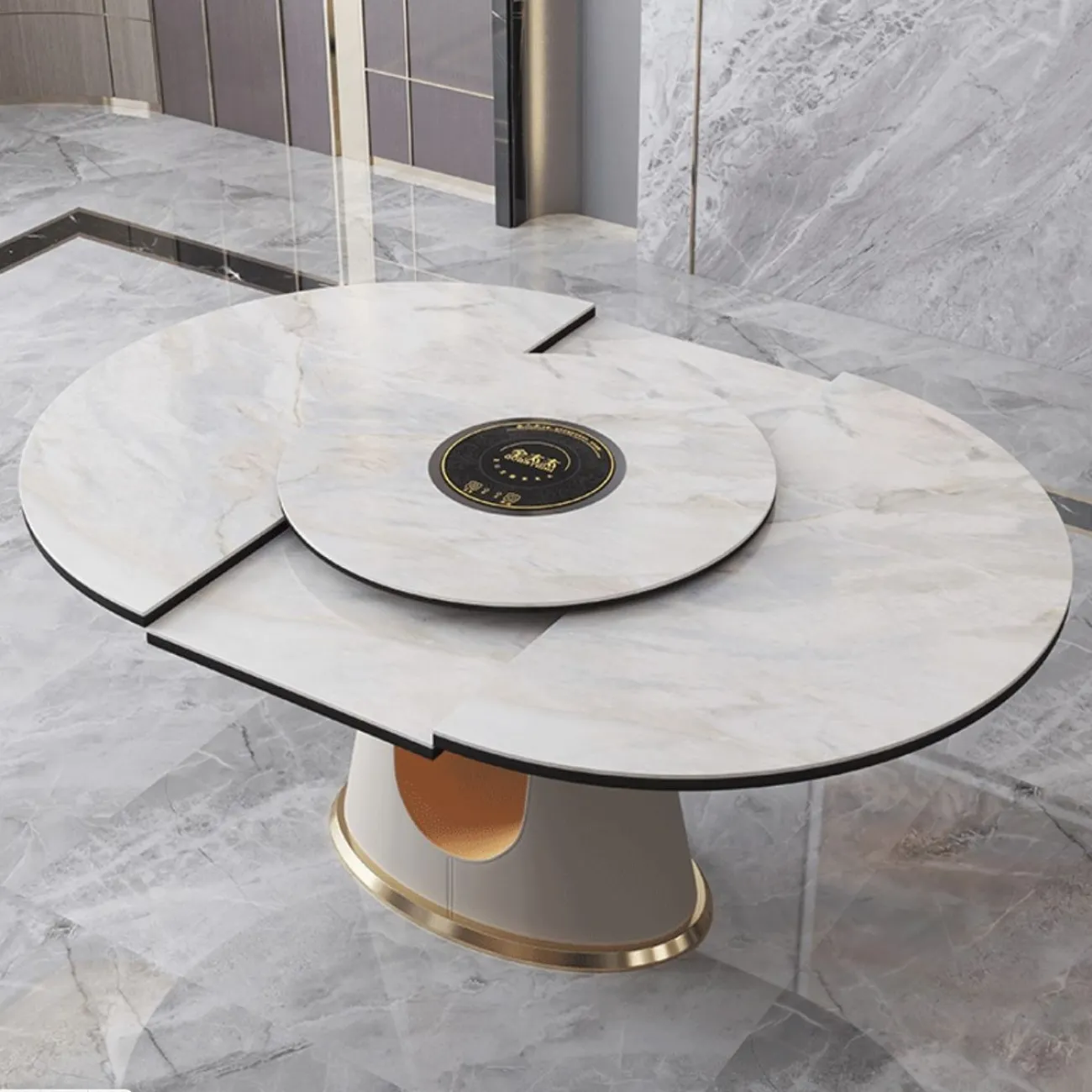 Раздвижной обеденный стол из натурального камня с поворотным столиком BANG 36511-29