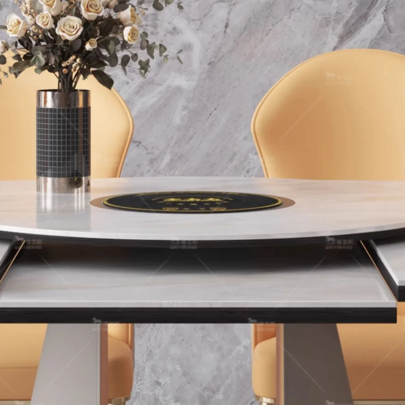 Раздвижной обеденный стол из натурального камня с поворотным столиком BANG 36511-29