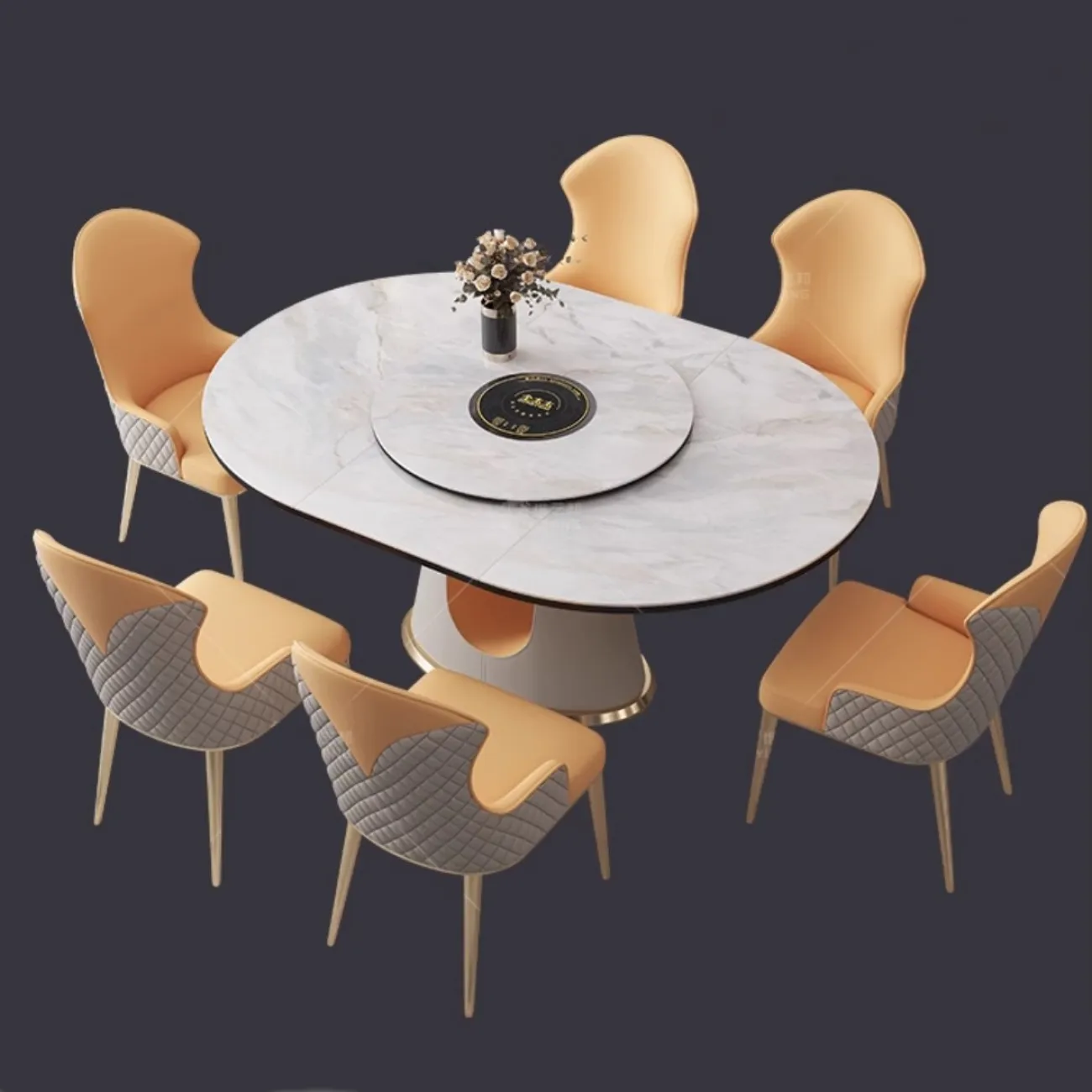 Раздвижной обеденный стол из натурального камня с поворотным столиком BANG 36511-29