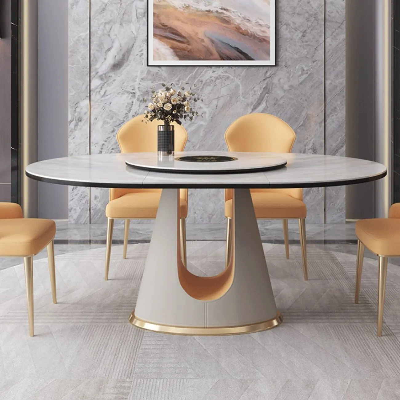 Раздвижной обеденный стол из натурального камня с поворотным столиком BANG 36511-29