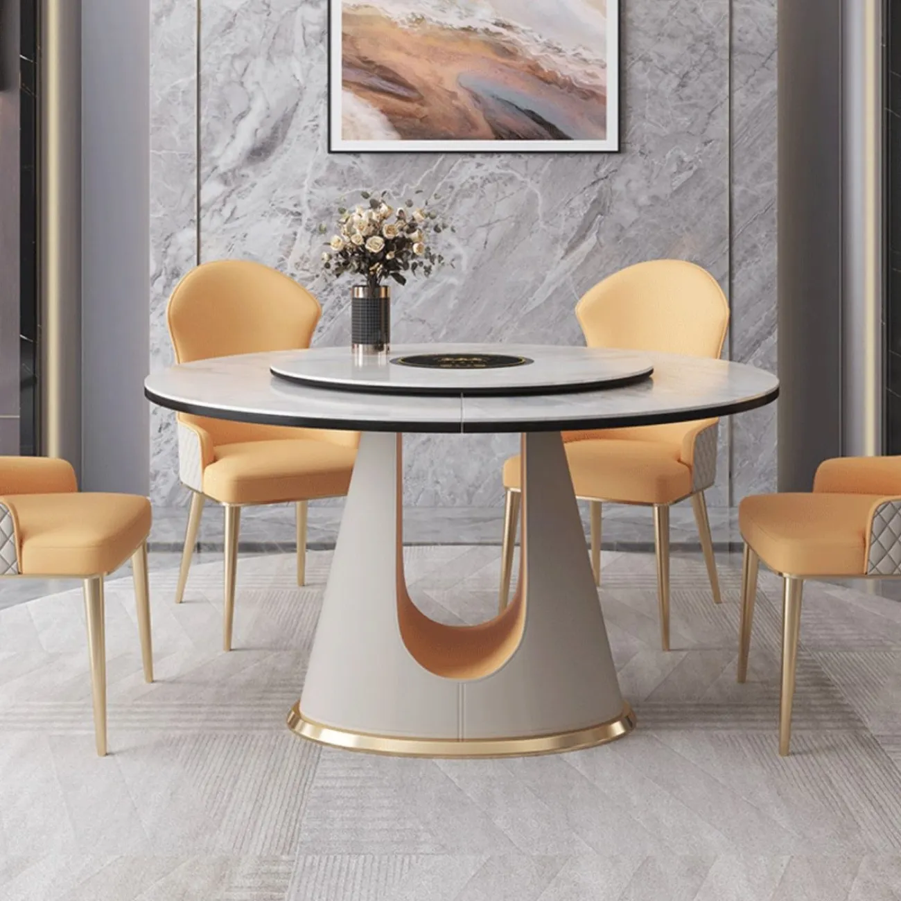 Раздвижной обеденный стол из натурального камня с поворотным столиком BANG 36511-29