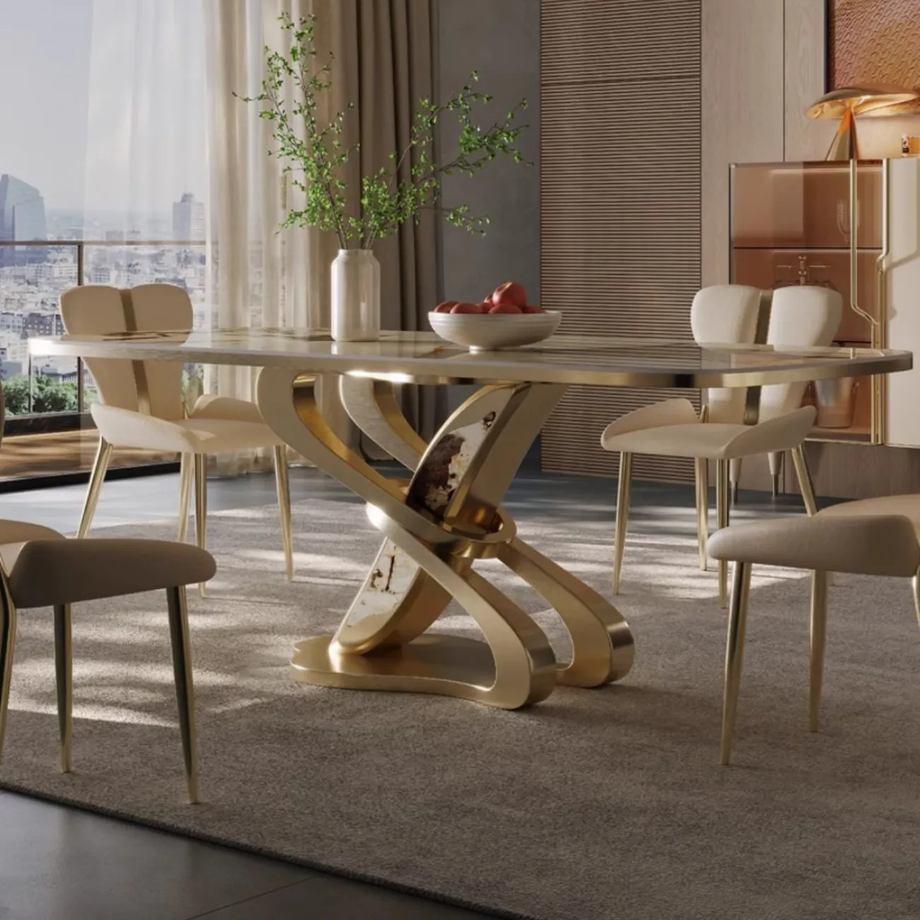 Роскошный островной стол из каменной плиты со встроенным обеденным столом BANG 36513-29