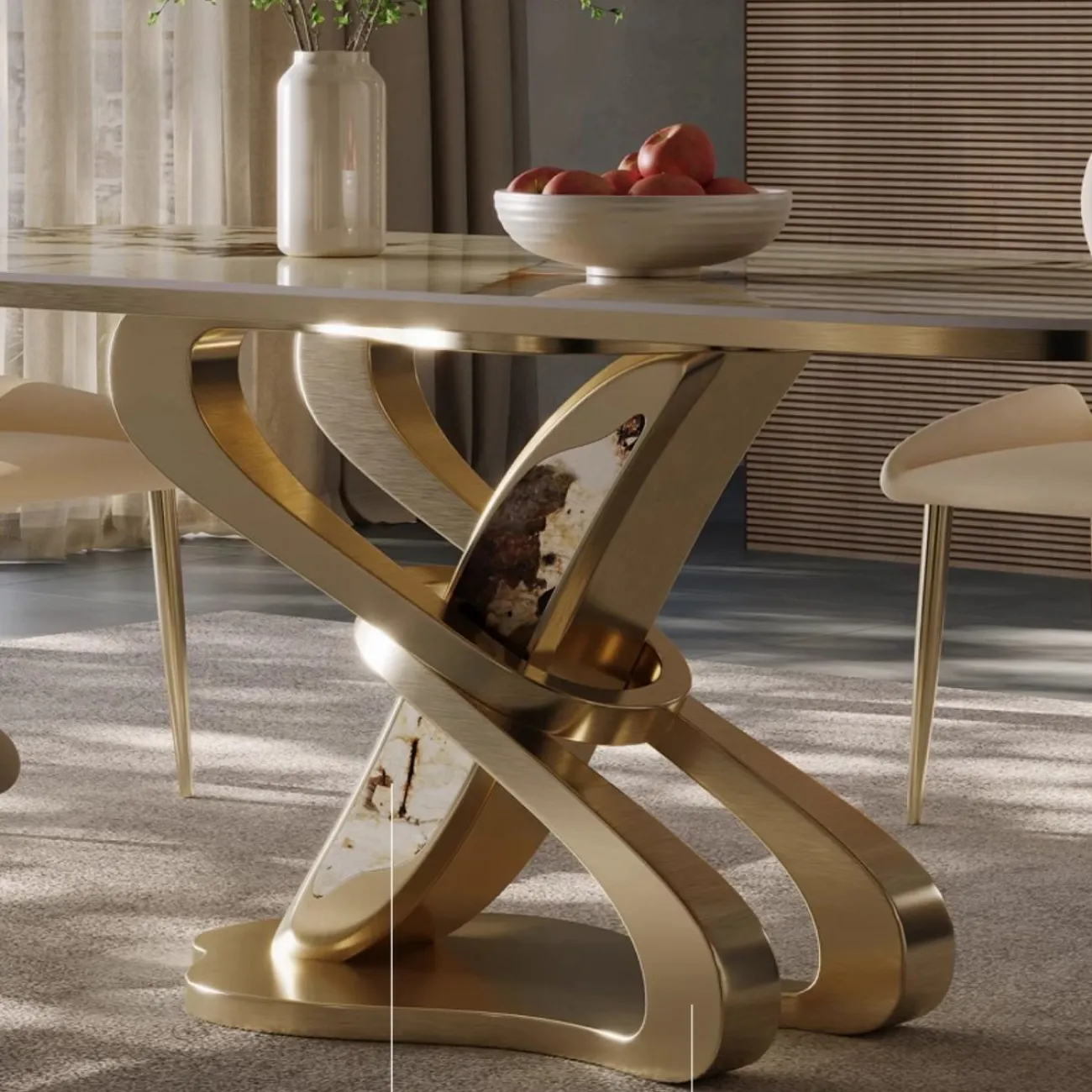 Роскошный островной стол из каменной плиты со встроенным обеденным столом BANG 36513-29