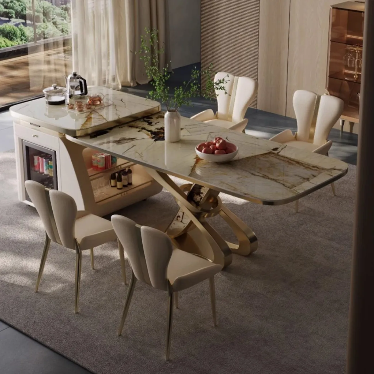 Роскошный островной стол из каменной плиты со встроенным обеденным столом BANG 36513-29