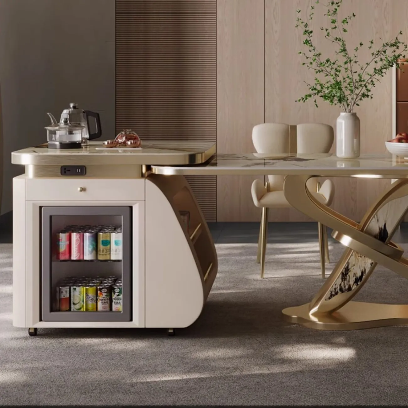 Роскошный островной стол из каменной плиты со встроенным обеденным столом BANG 36513-29