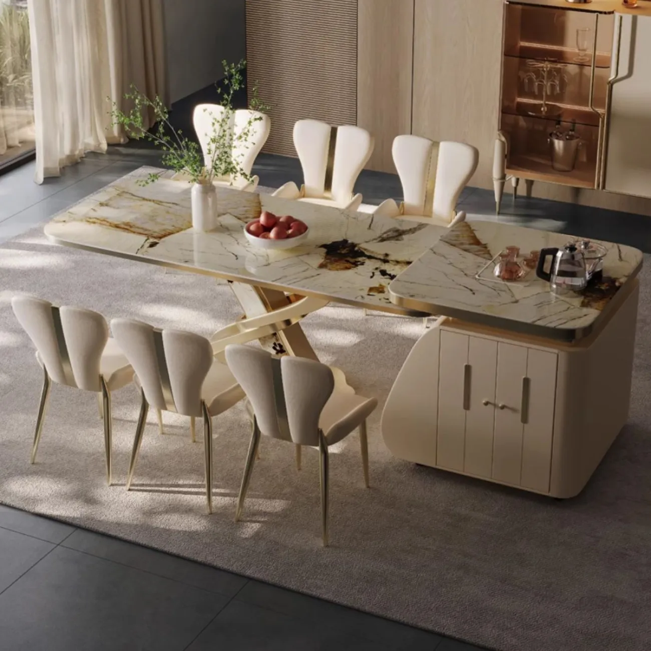 Роскошный островной стол из каменной плиты со встроенным обеденным столом BANG 36513-29