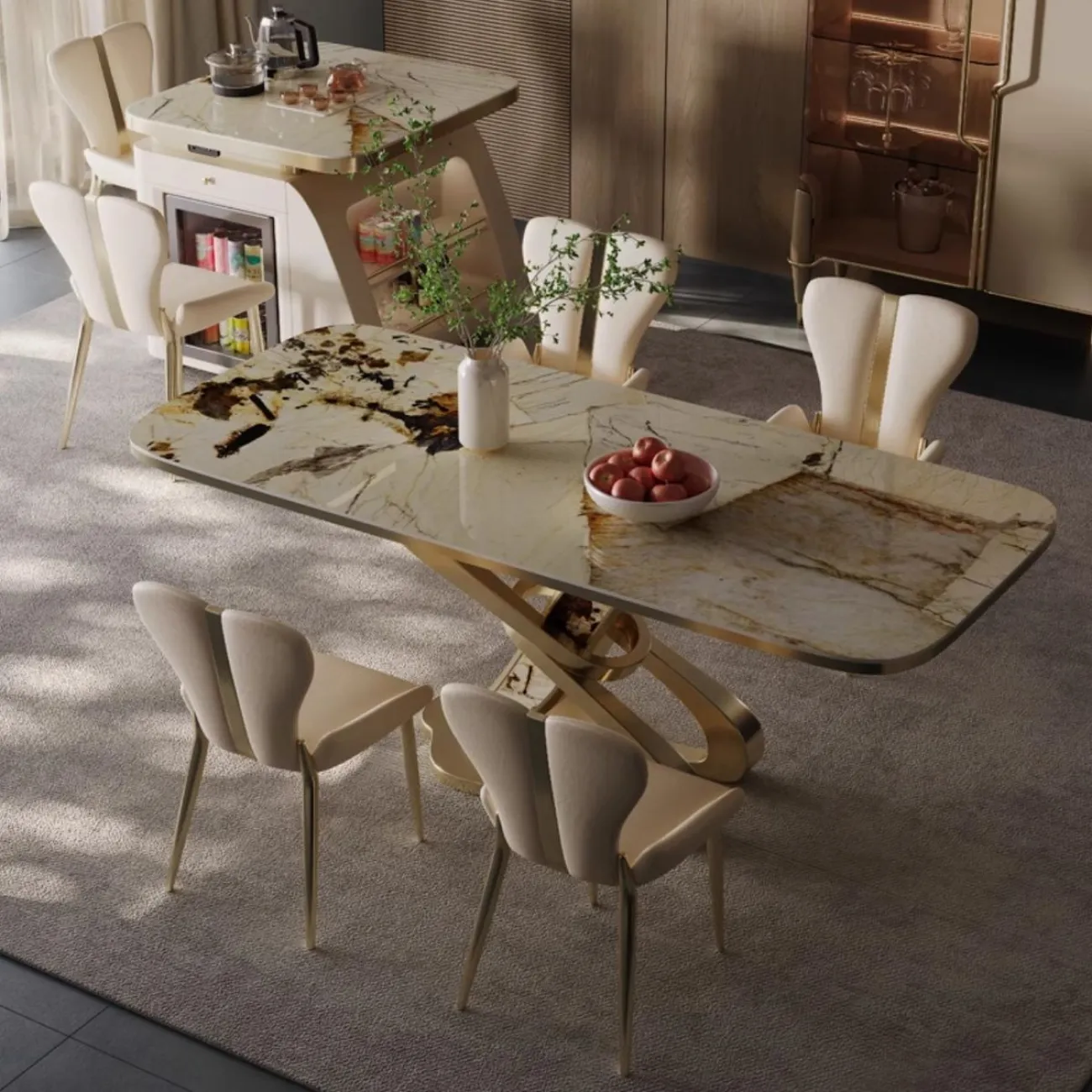 Роскошный островной стол из каменной плиты со встроенным обеденным столом BANG 36513-29