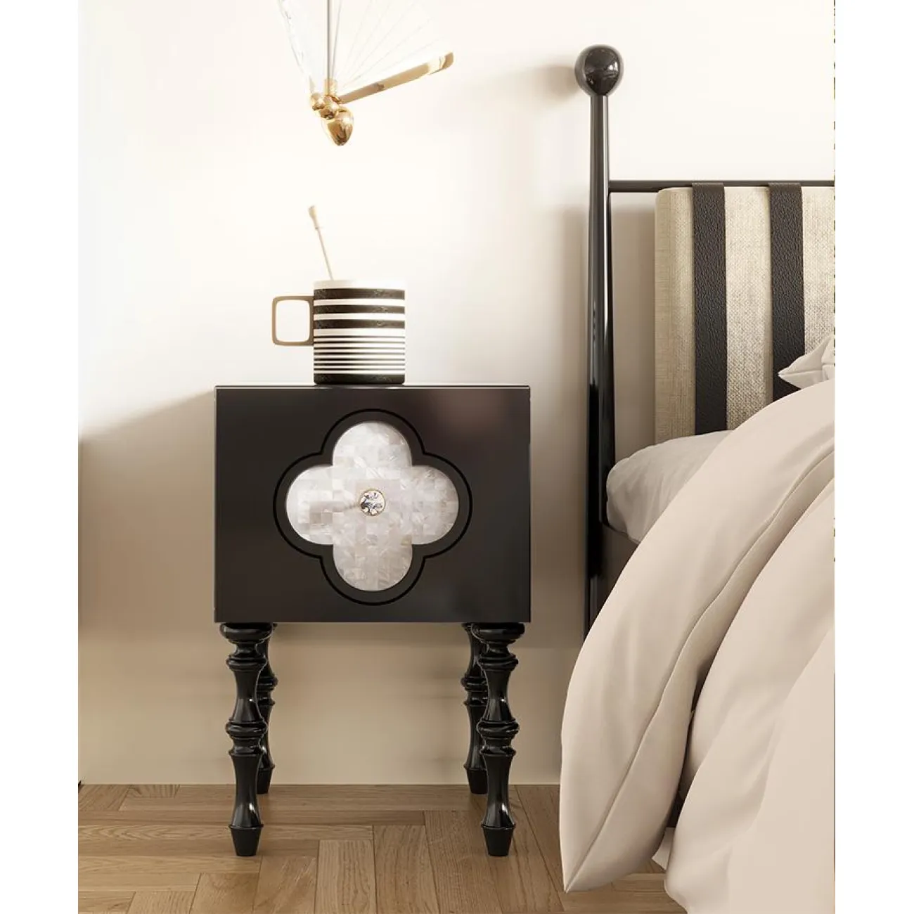 Прикроватная тумбочка из цельного дерева с четырьмя листами клевера BLD 35624-29 Прикроватная тумбочка из цельного дерева с четырьмя листами клевера BLD 35624-29