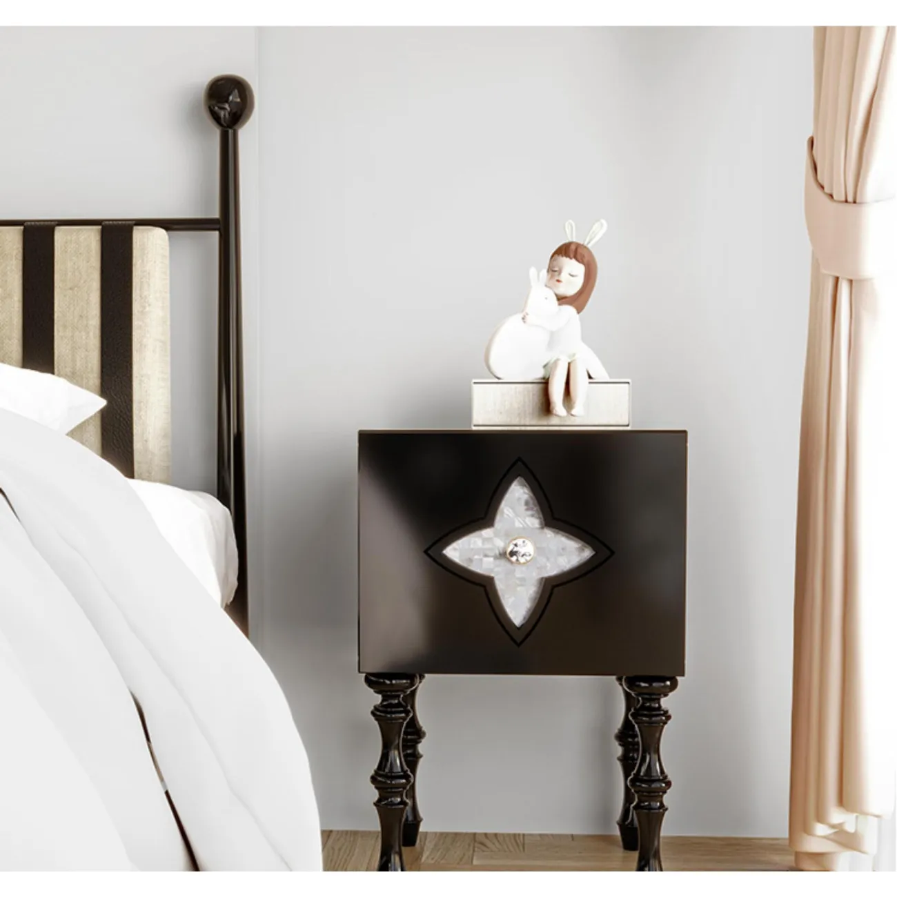 Прикроватная тумбочка из цельного дерева с четырьмя листами клевера BLD 35624-29 Прикроватная тумбочка из цельного дерева с четырьмя листами клевера BLD 35624-29