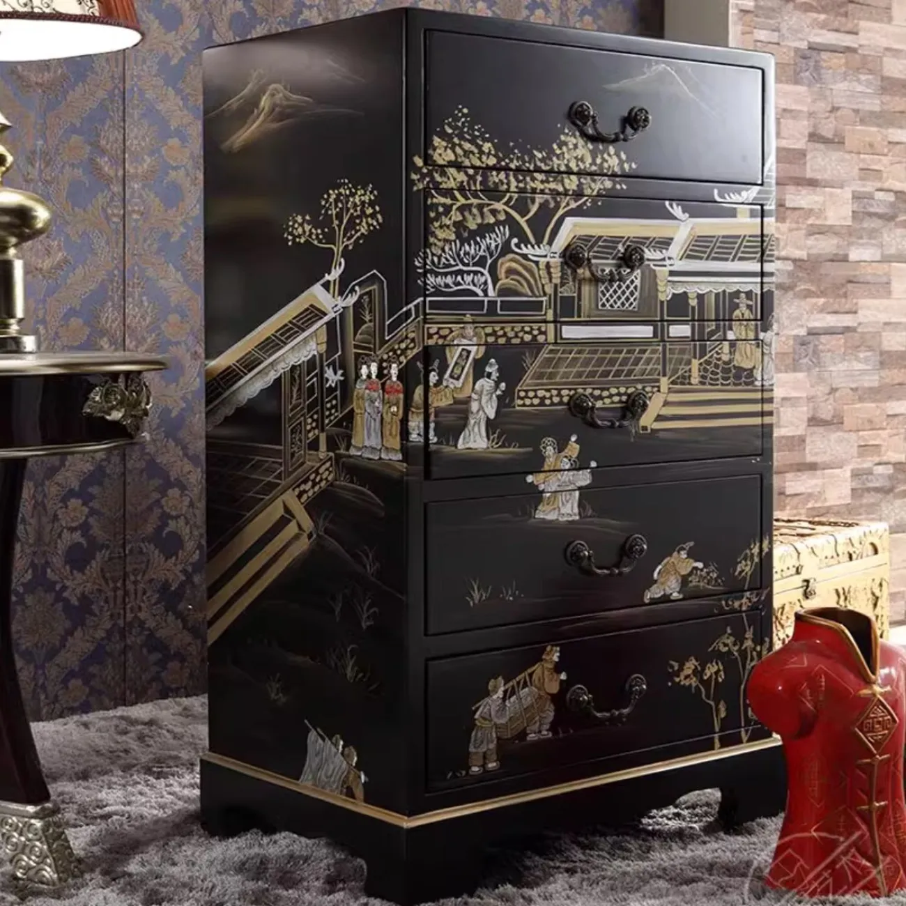 Китайский ретро-комод с черной росписью Creative Life 35976-29 Китайский ретро-комод с черной росписью Creative Life 35976-29