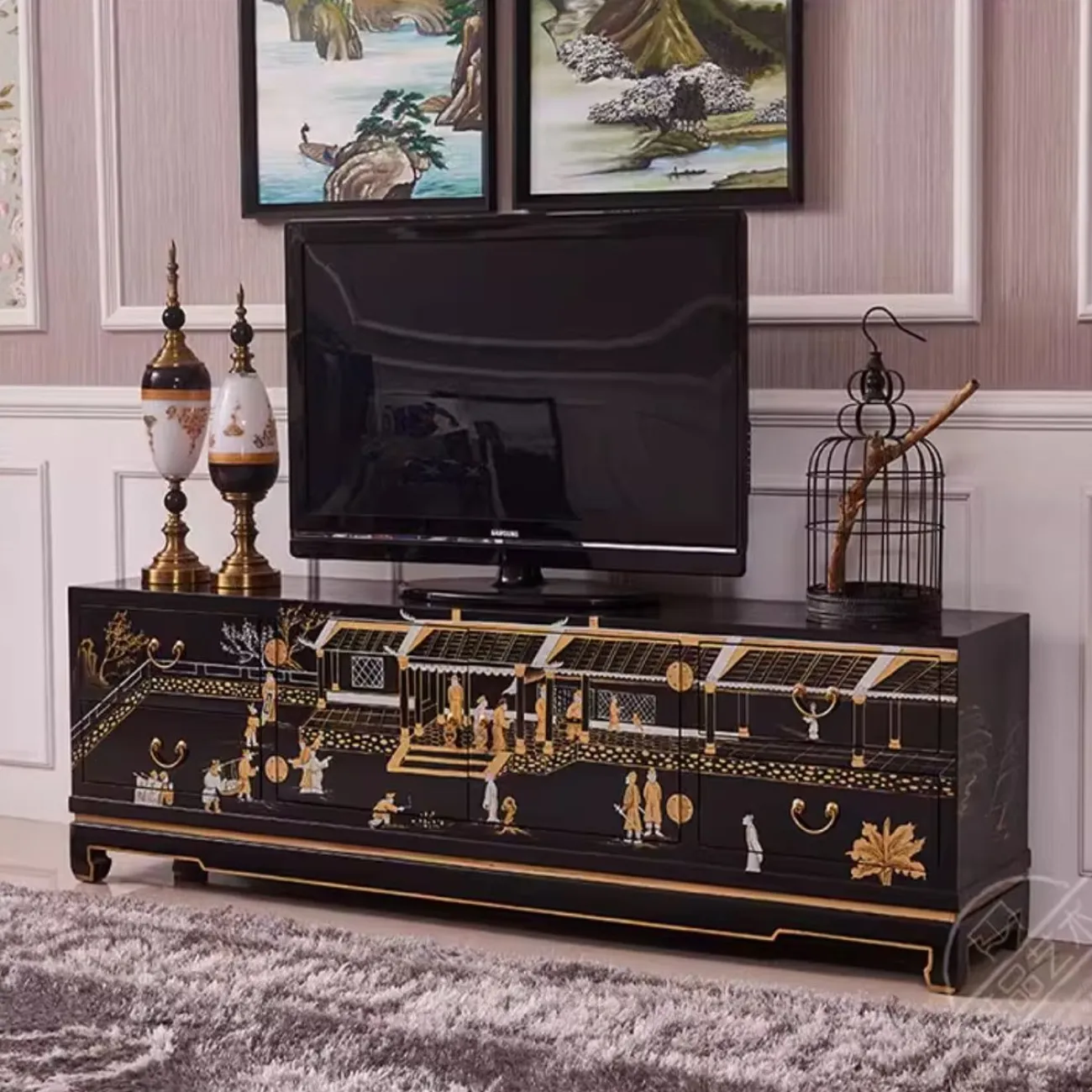 Модный расписной ретро ТВ-шкаф Creative Life 35977-29 Модный расписной ретро ТВ-шкаф Creative Life 35977-29