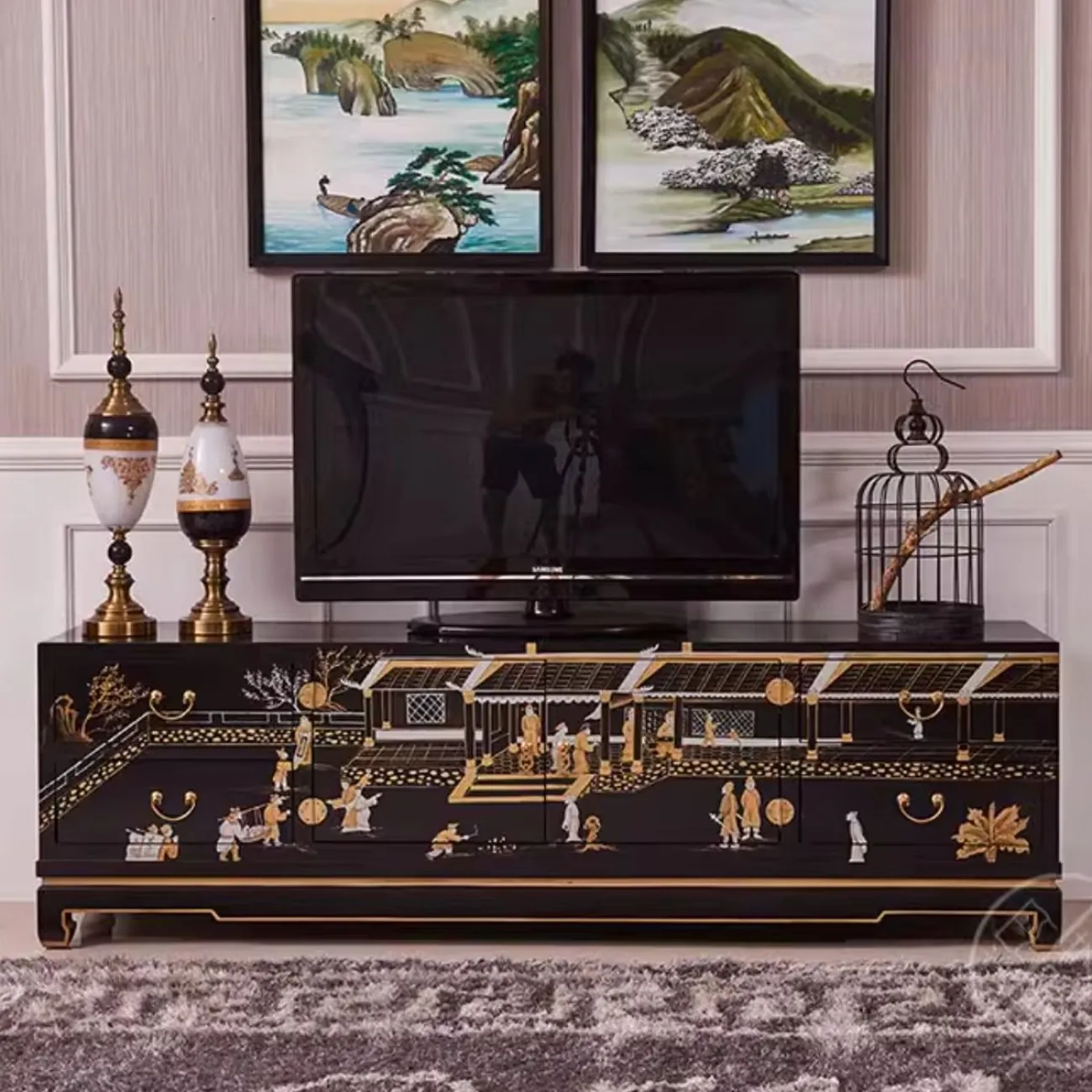 Модный расписной ретро ТВ-шкаф Creative Life 35977-29 Модный расписной ретро ТВ-шкаф Creative Life 35977-29