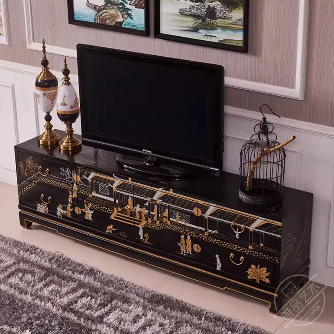 Модный расписной ретро ТВ-шкаф Creative Life 35977-29 Модный расписной ретро ТВ-шкаф Creative Life 35977-29