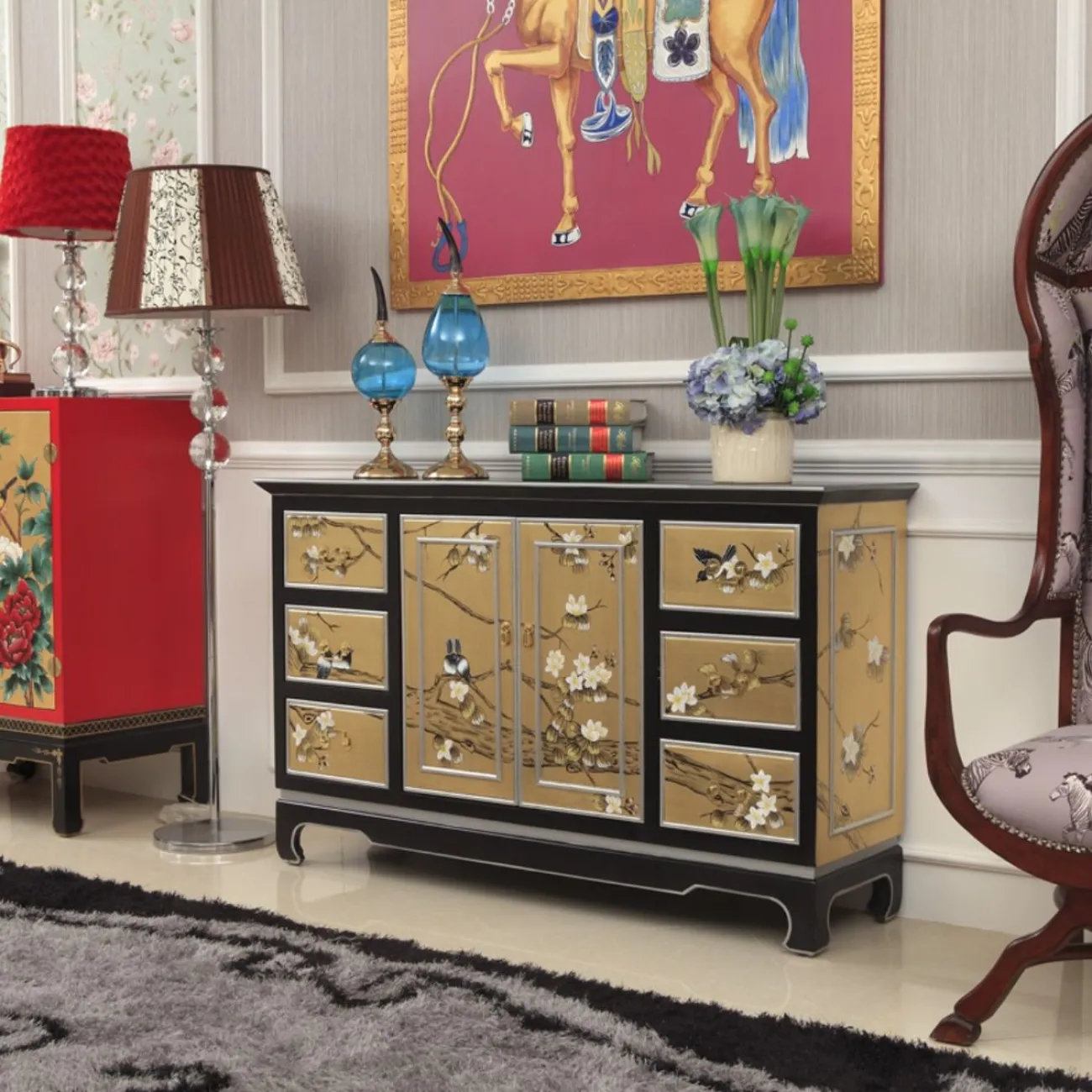 Расписной комод в китайском стиле из массив дерева Creative Life 35981-29 Расписной комод в китайском стиле из массив дерева Creative Life 35981-29