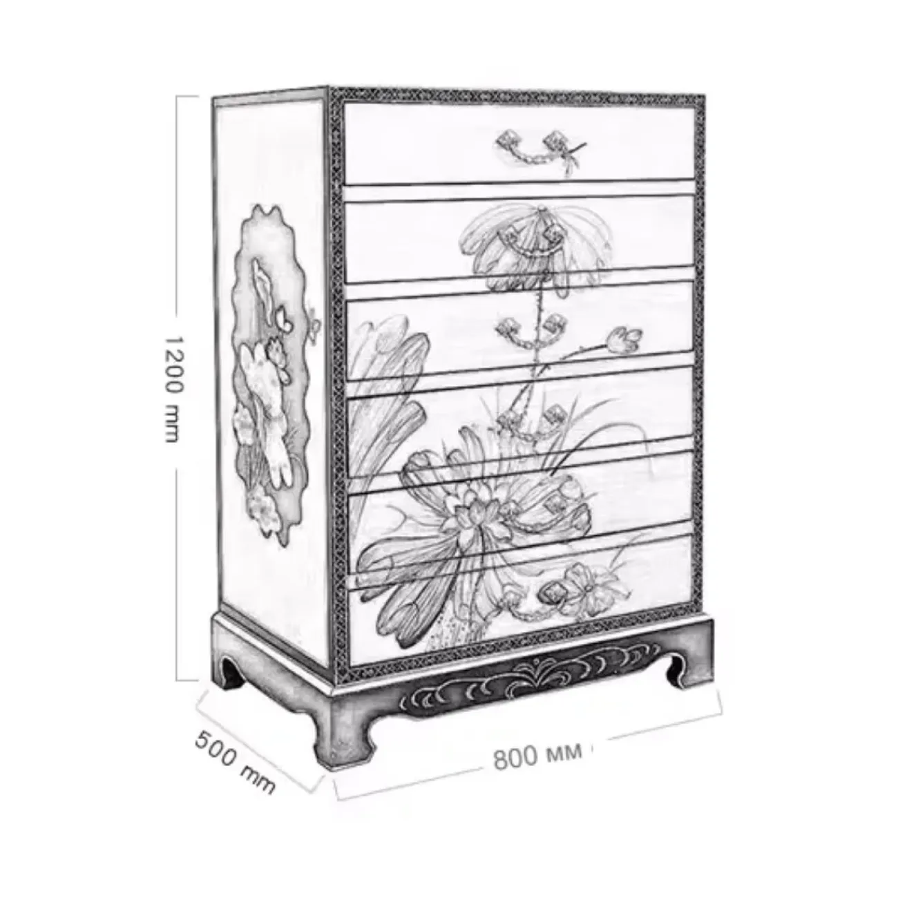 Высокий расписной шкаф в китайском стиле Creative Life 35986-29