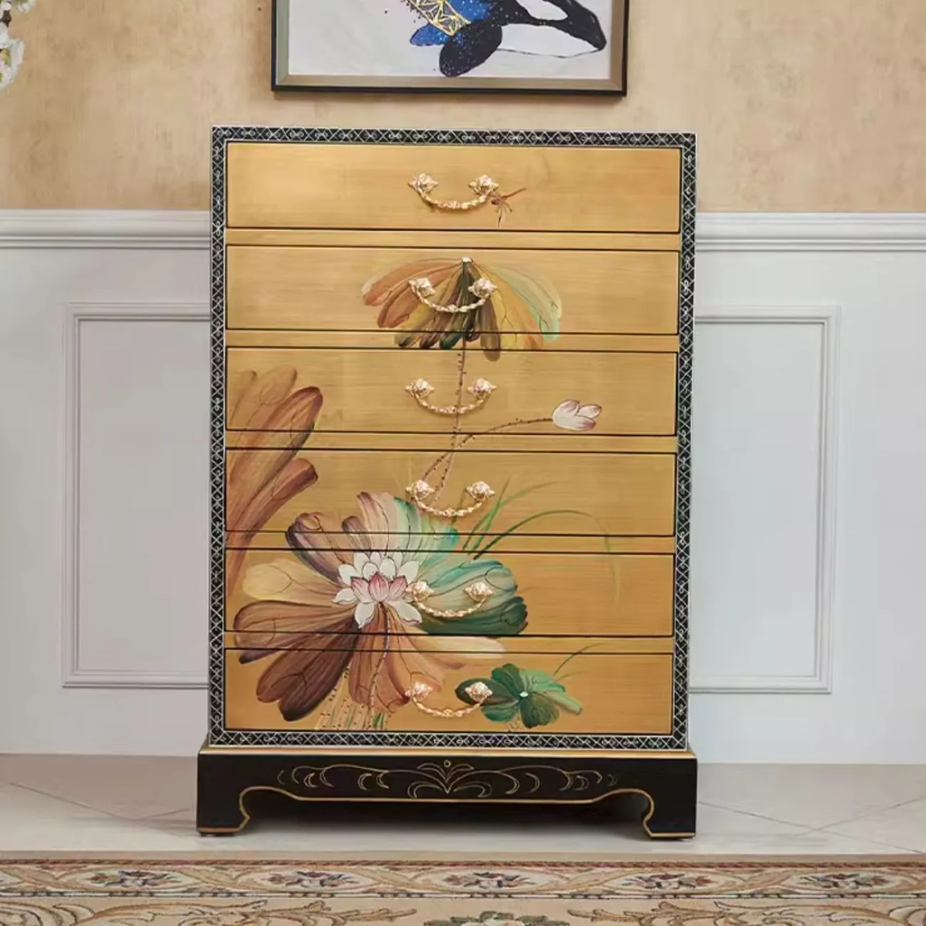 Высокий расписной шкаф в китайском стиле Creative Life 35986-29