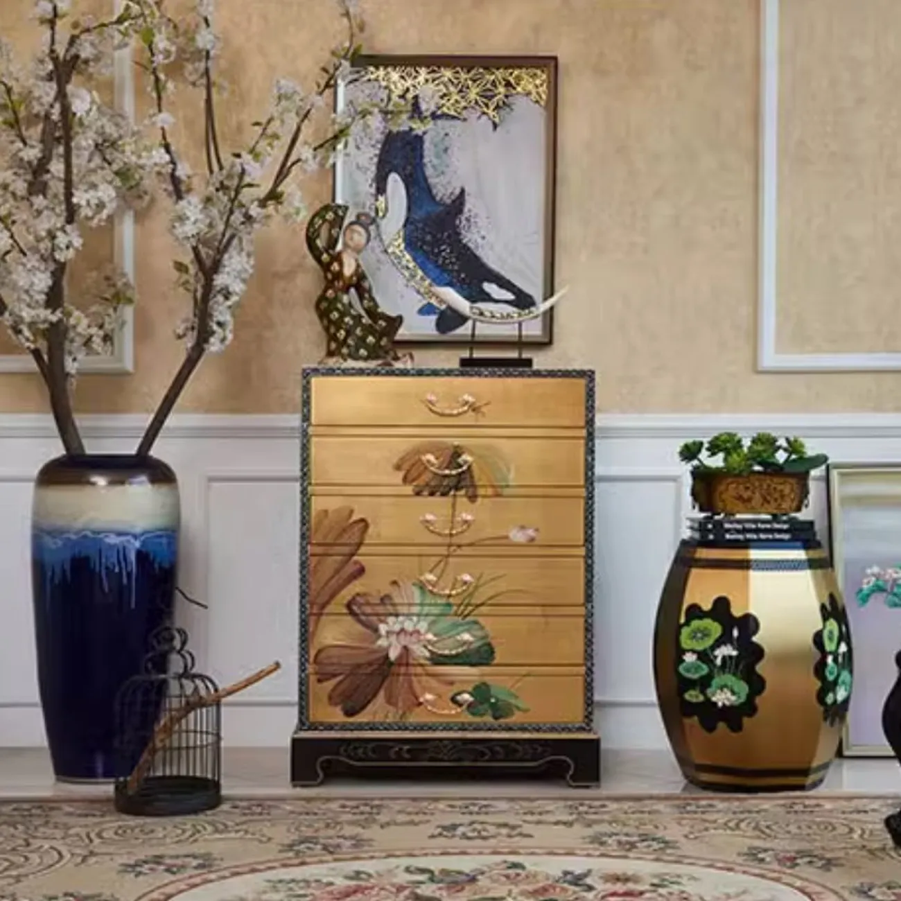 Высокий расписной шкаф в китайском стиле Creative Life 35986-29