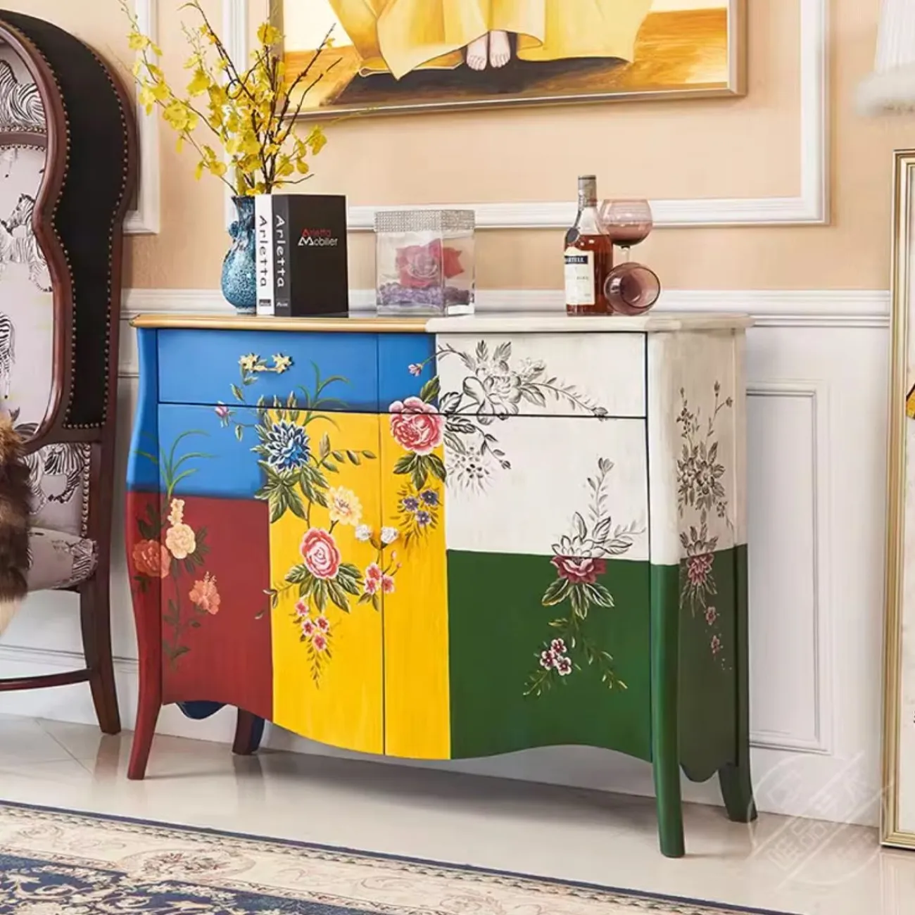 Ультратонкий расписной комод из массива дерева Creative Life 35992-29 Ультратонкий расписной комод из массива дерева Creative Life 35992-29