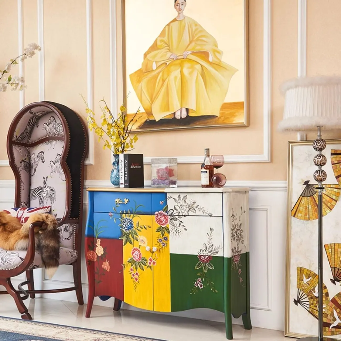 Ультратонкий расписной комод из массива дерева Creative Life 35992-29 Ультратонкий расписной комод из массива дерева Creative Life 35992-29