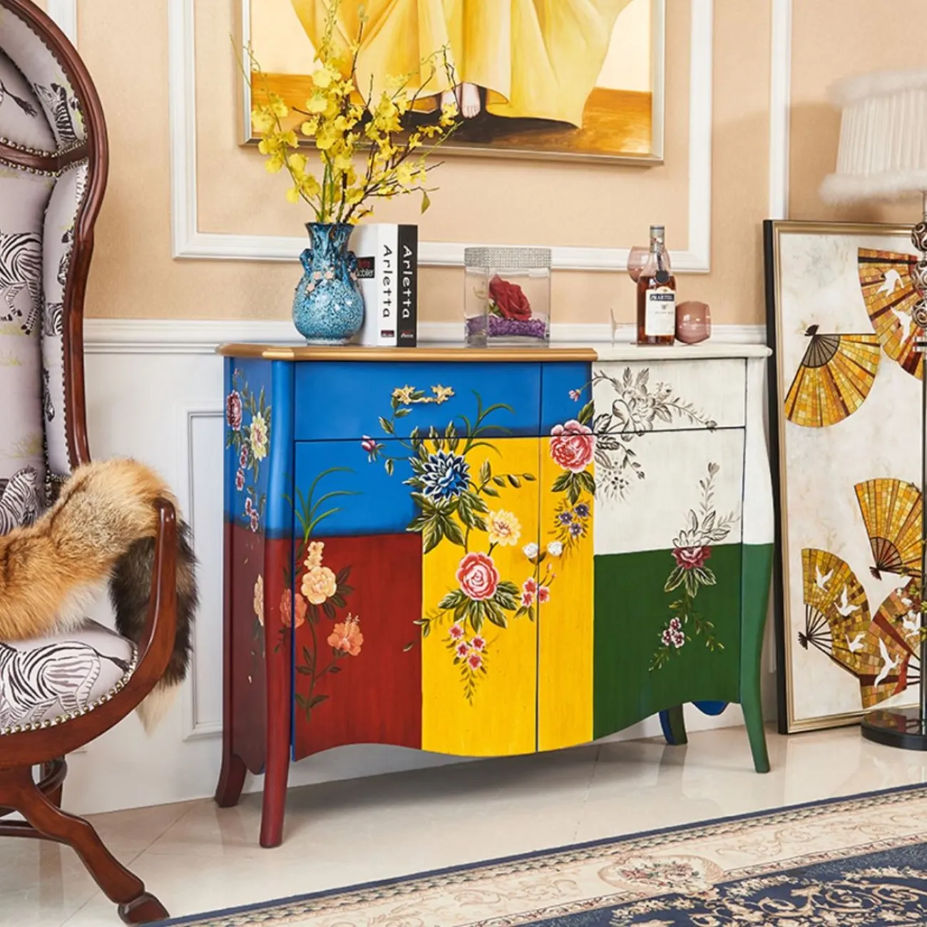 Ультратонкий расписной комод из массива дерева Creative Life 35992-29 Ультратонкий расписной комод из массива дерева Creative Life 35992-29