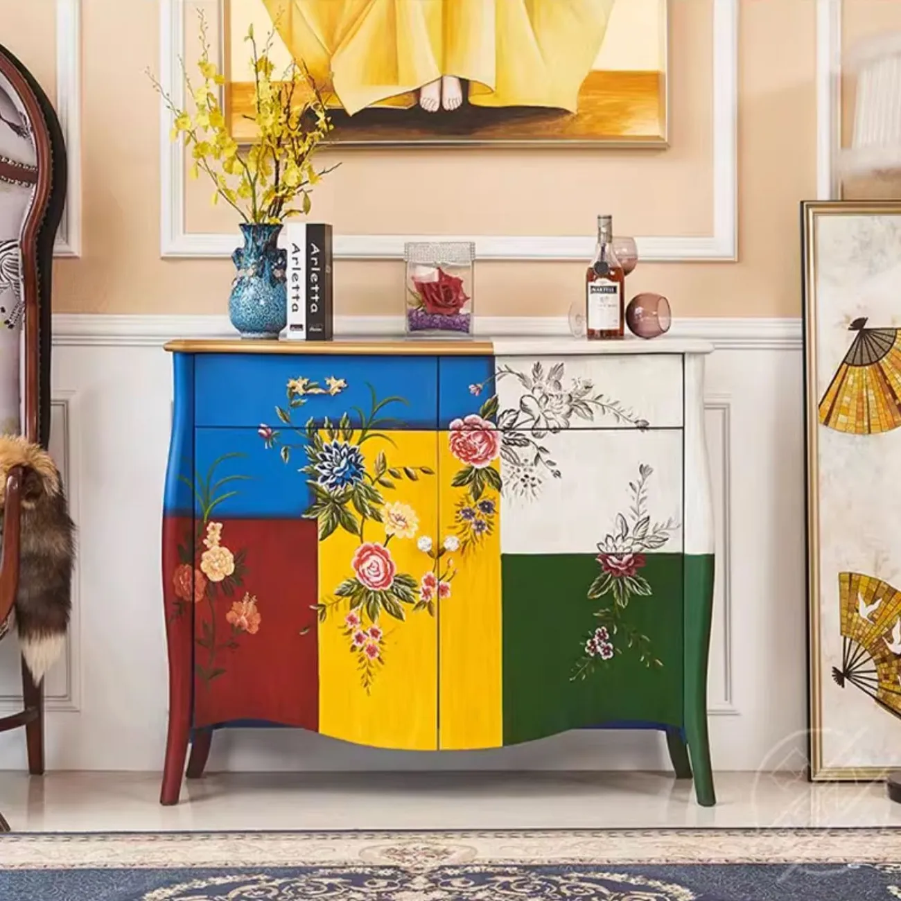 Ультратонкий расписной комод из массива дерева Creative Life 35992-29 Ультратонкий расписной комод из массива дерева Creative Life 35992-29