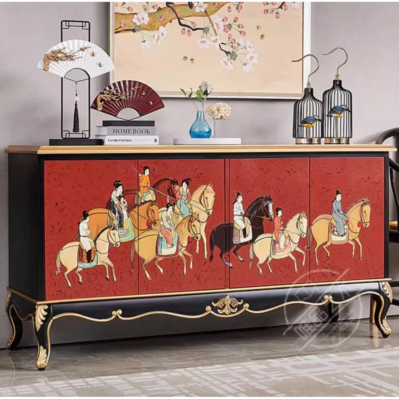 Современный расписной комод из массива дерева Creative Life 36004-29