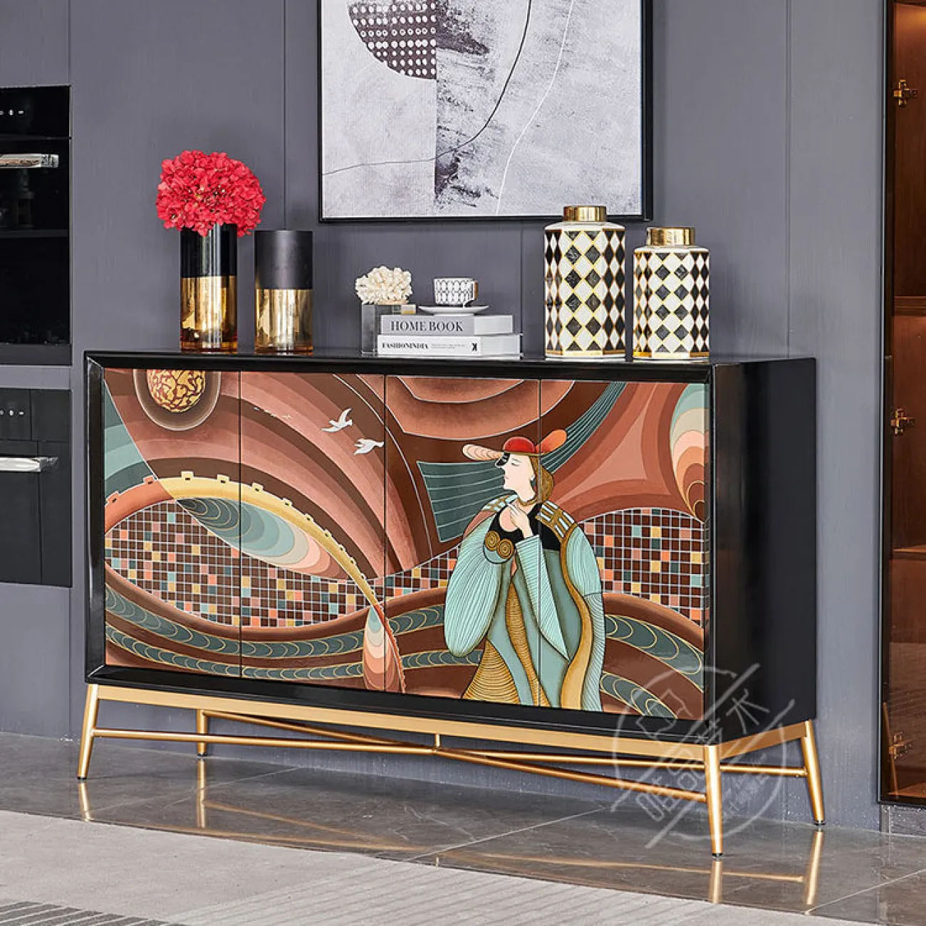 Роскошный  расписной комод из массива дерева Creative Life 36005-29